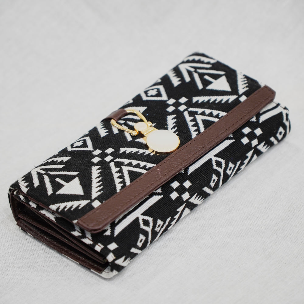 Cotton Leather Jaquard Womens Black White Bag Clutch