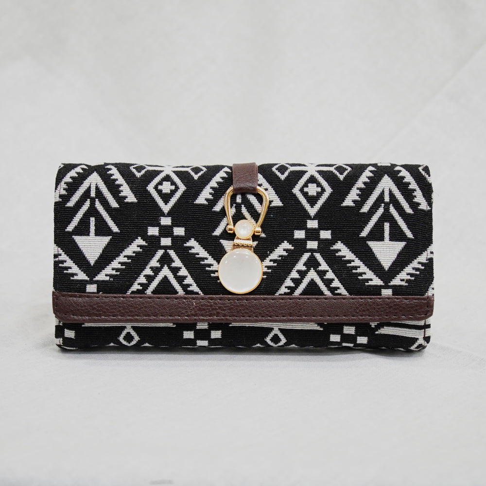 Cotton Leather Jaquard Womens Black White Bag Clutch