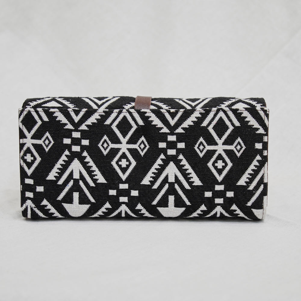 Cotton Leather Jaquard Womens Black White Bag Clutch