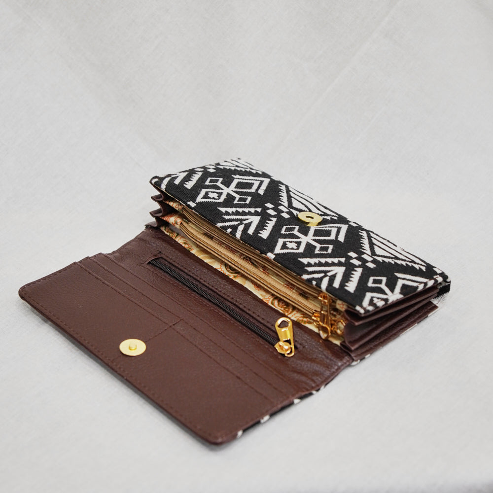 Cotton Leather Jaquard Womens Black White Bag Clutch