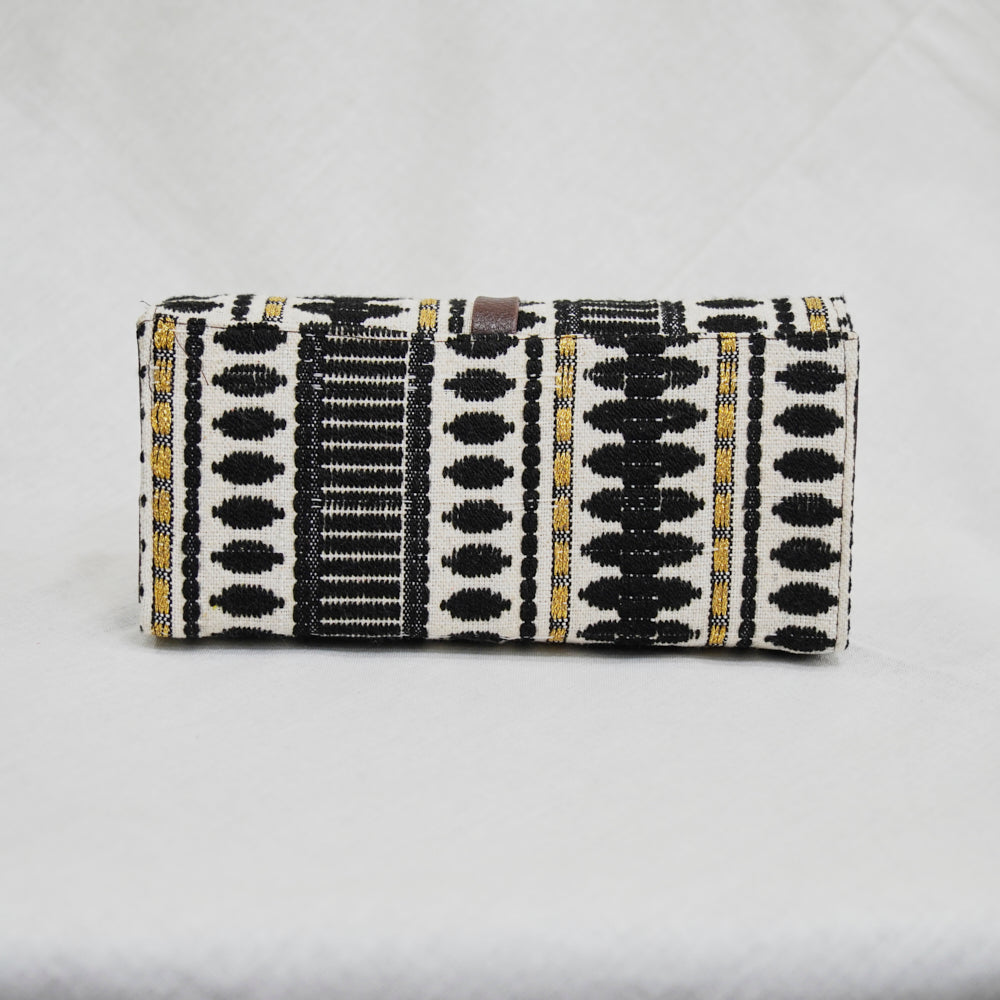 Cotton Leather Jaquard Womens Blue White Bag Clutch