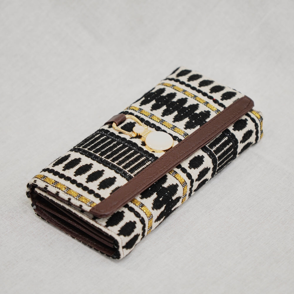 Cotton Leather Jaquard Womens Blue White Bag Clutch