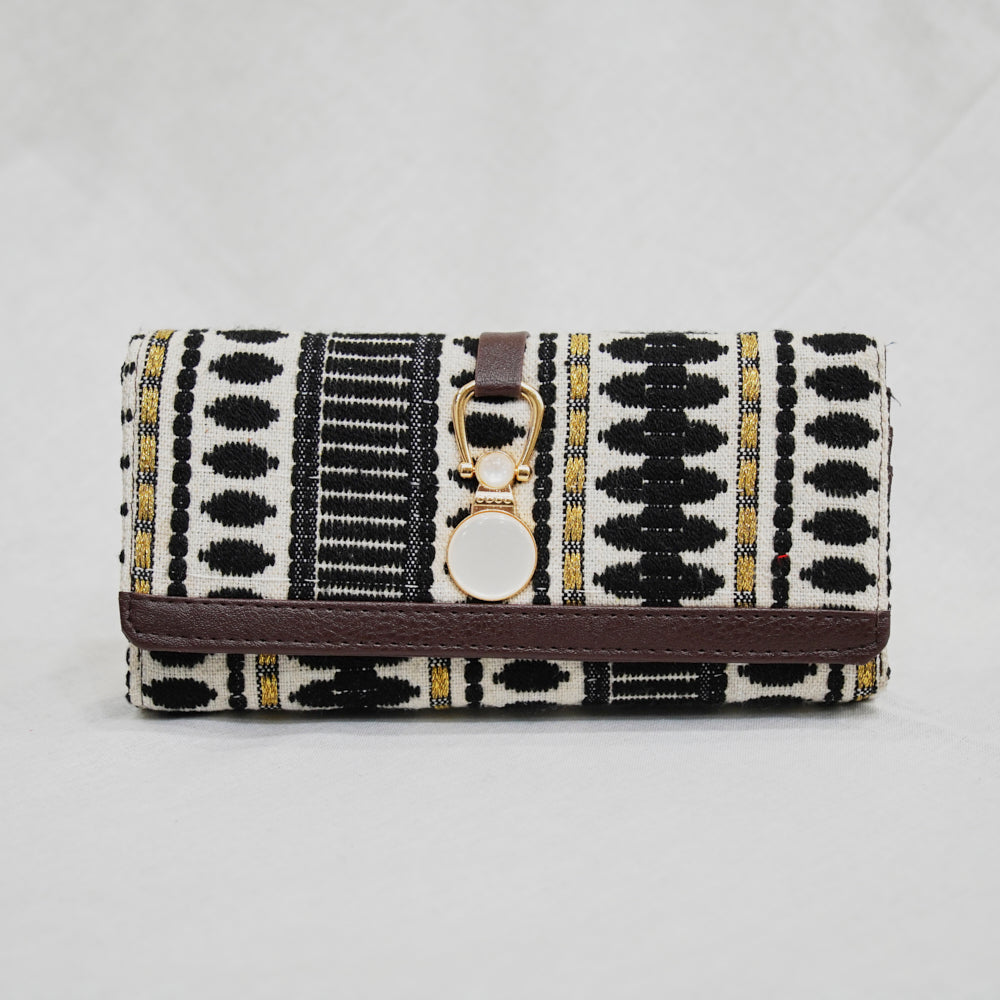 Cotton Leather Jaquard Womens Blue White Bag Clutch