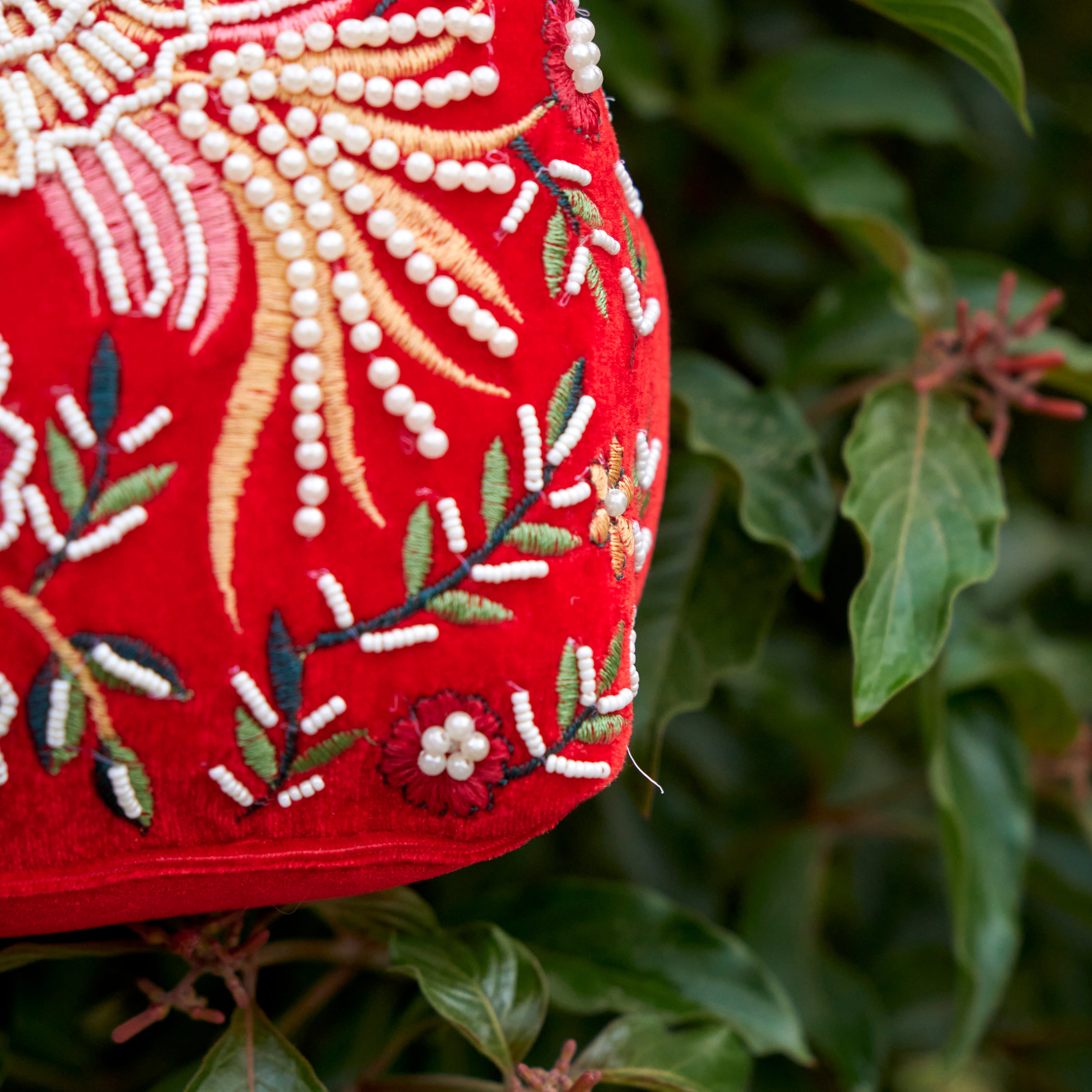 Cotton Velvet Womens Red Pink Peacock Hand Bag