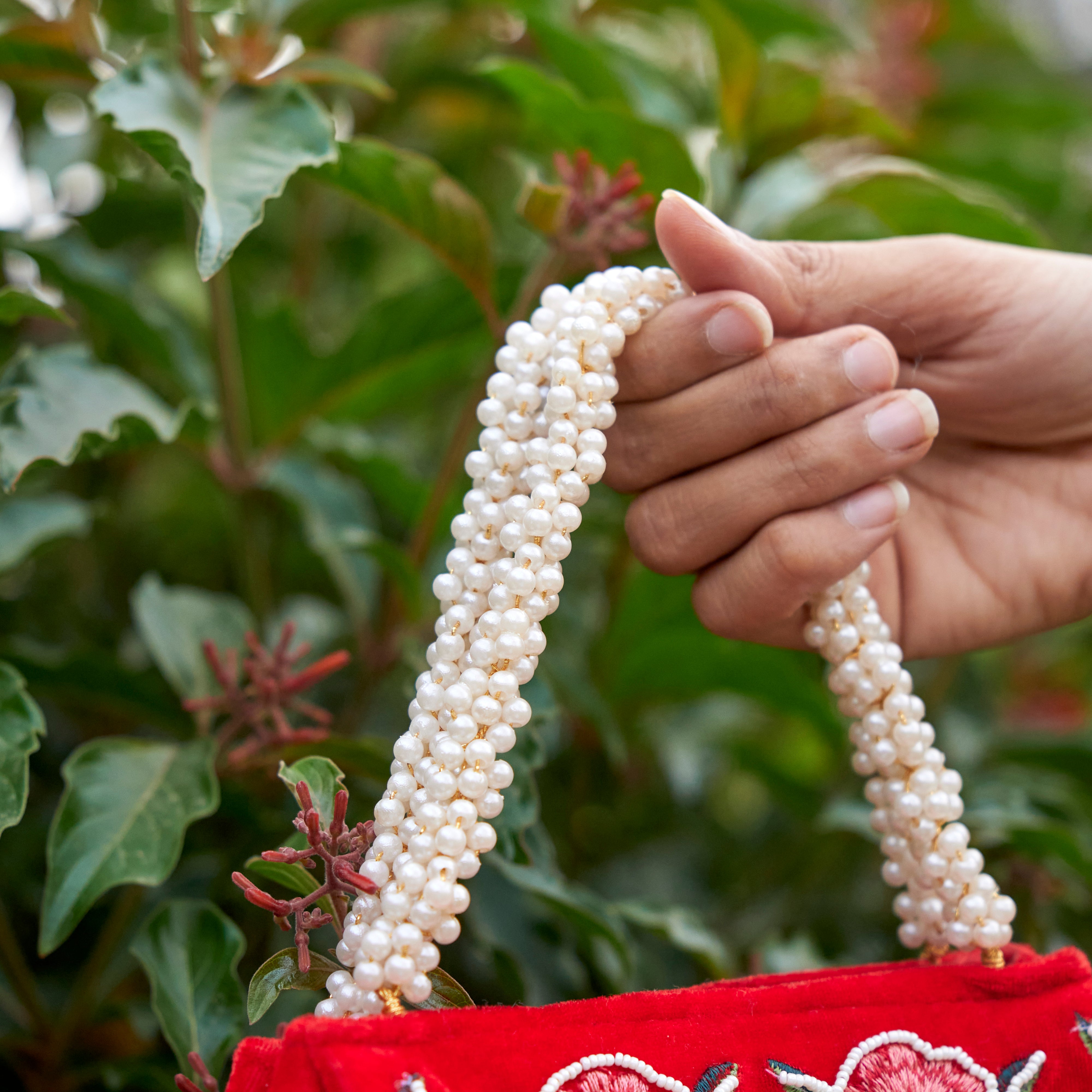 Cotton Velvet Womens Red Pink Peacock Hand Bag