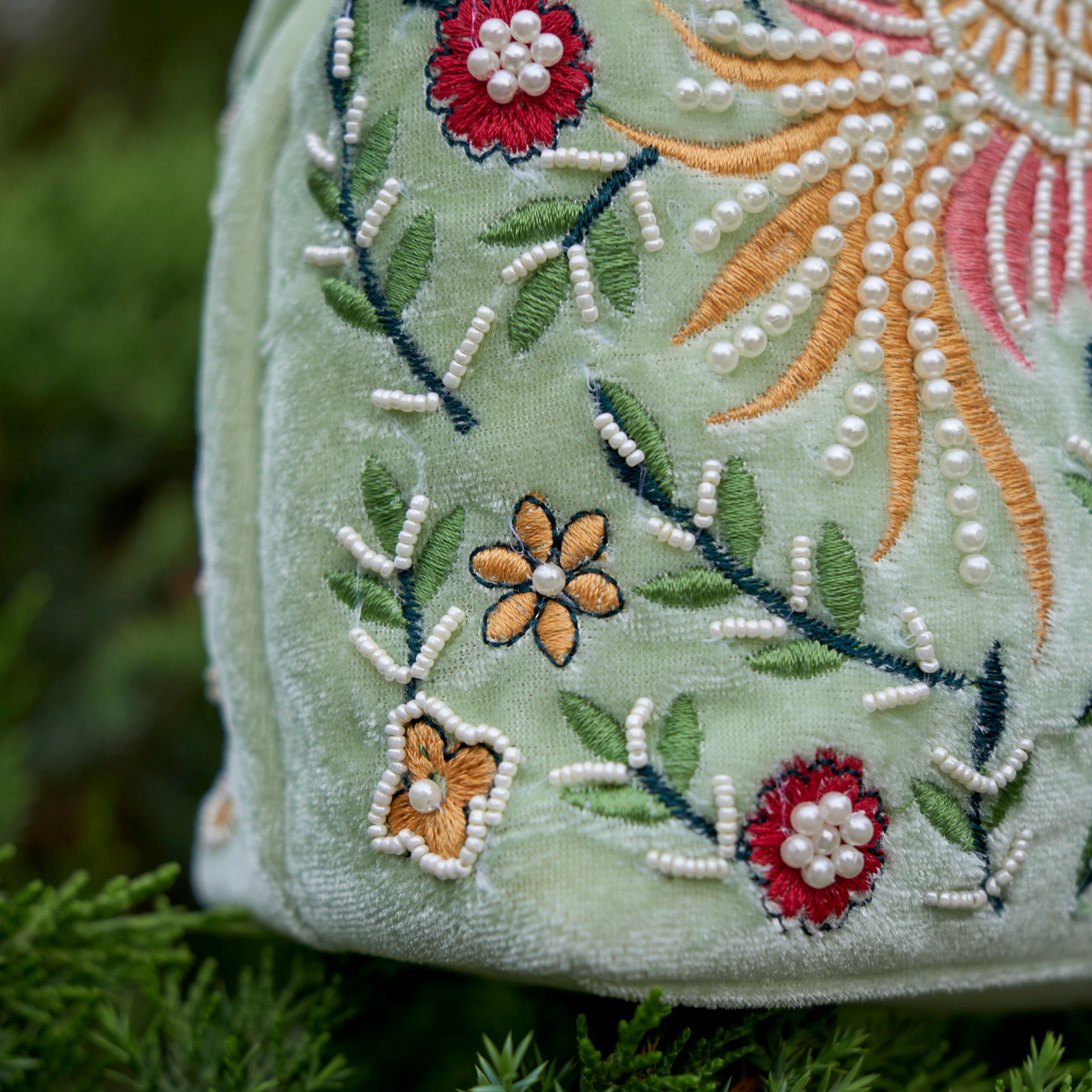 Cotton Velvet Womens Baby Blue Pink Peacock Hand Bag