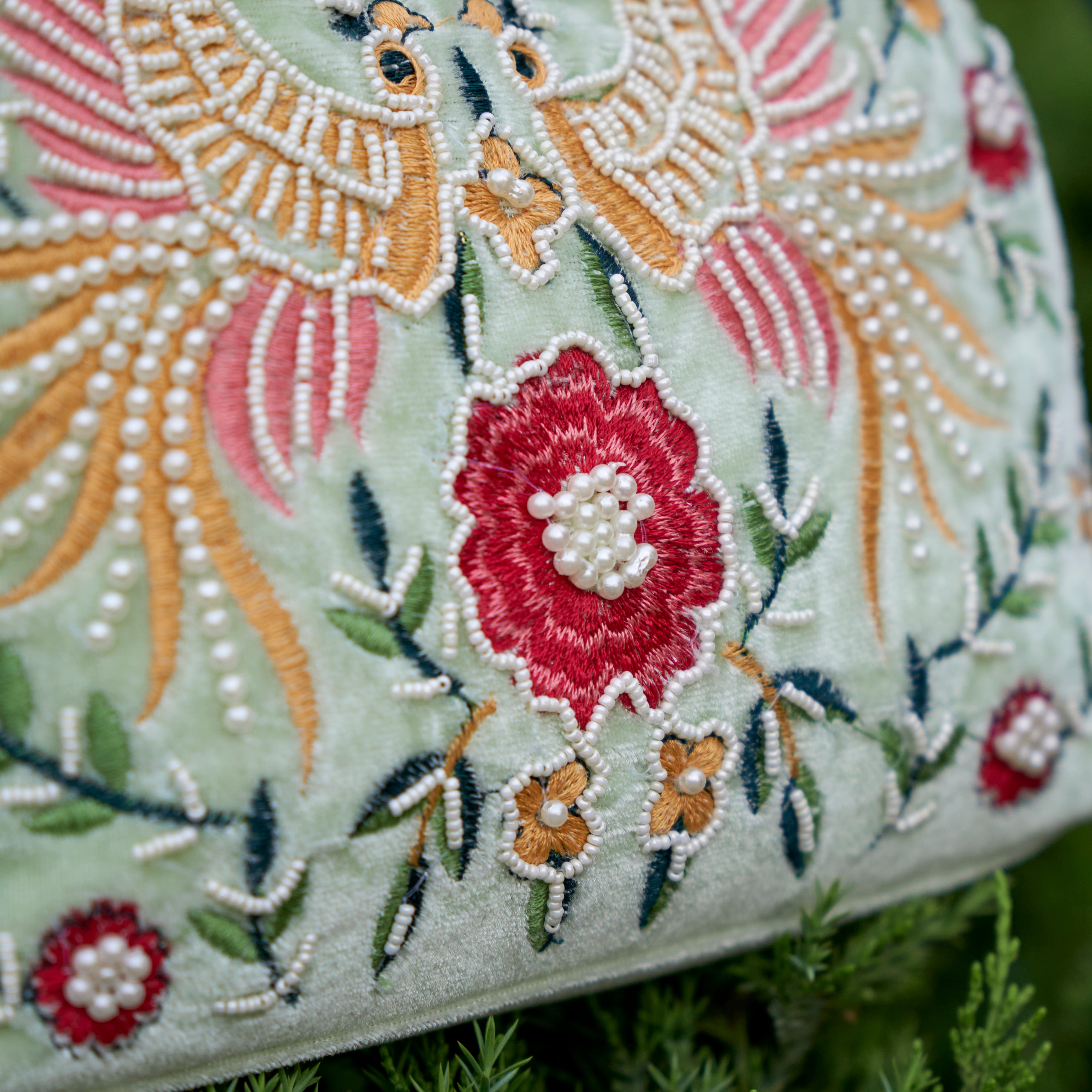 Cotton Velvet Womens Baby Blue Pink Peacock Hand Bag