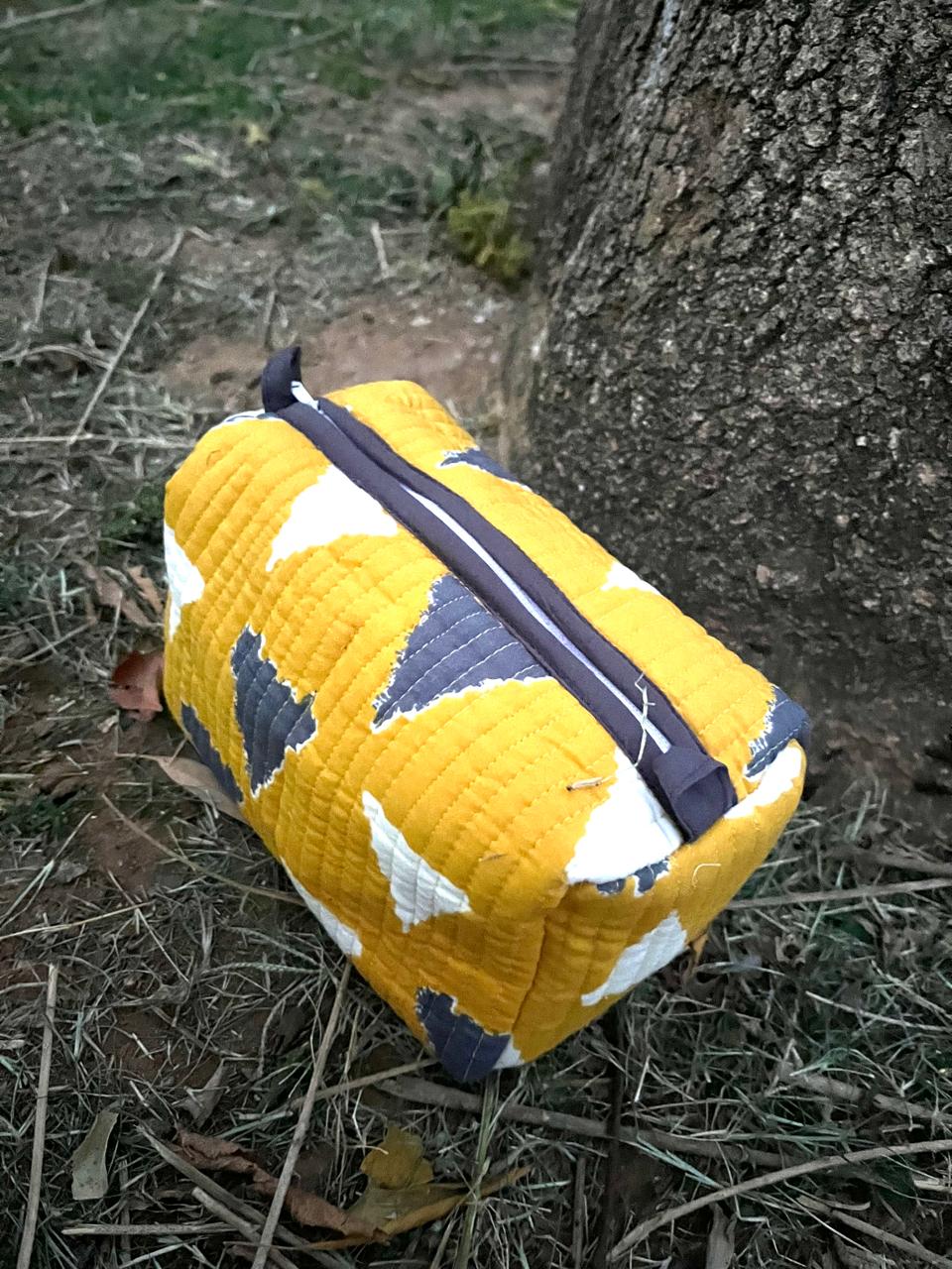 Yellow Grey Triangles Beauty Utility Pouch Single Pcs
