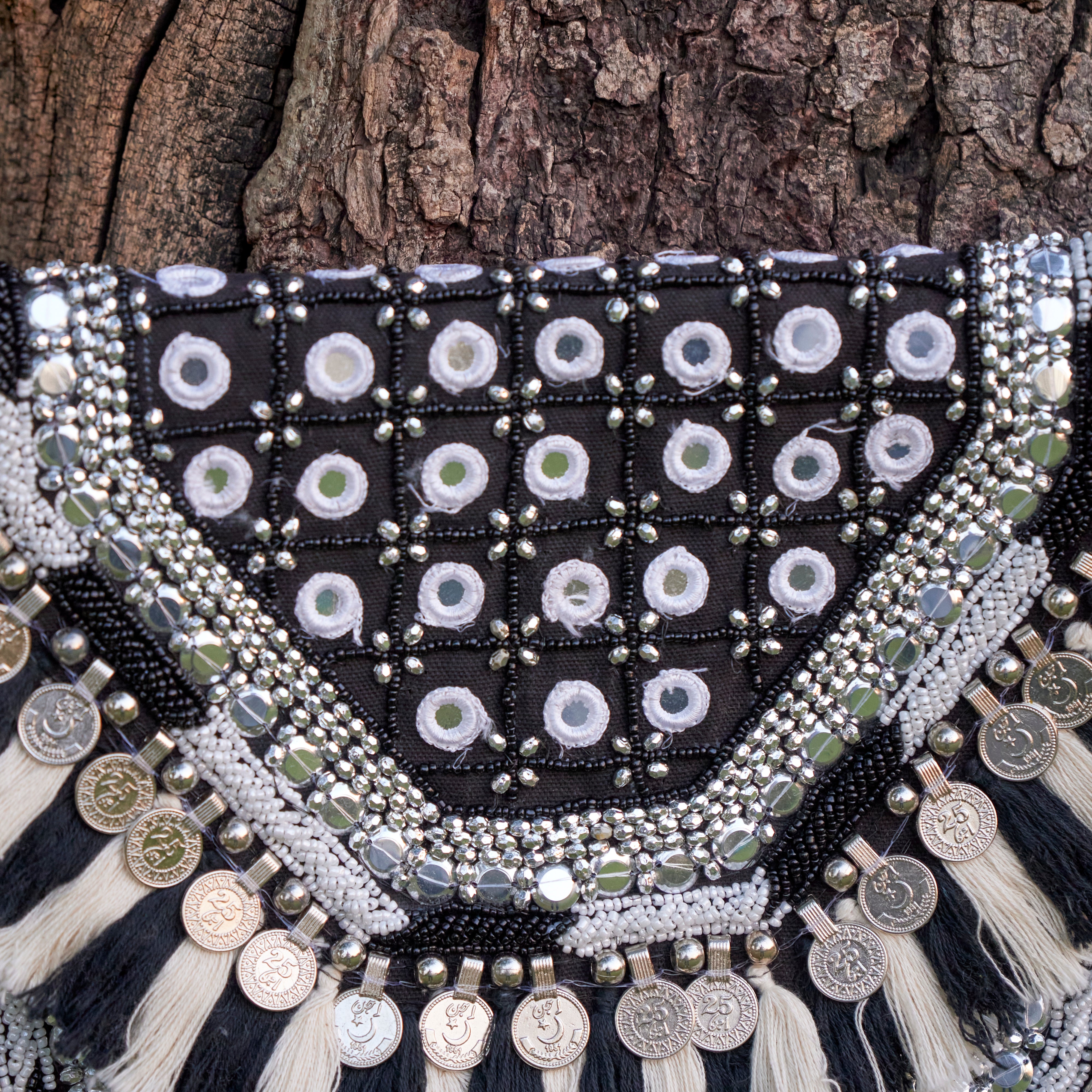 Cotton Jacquard Womens Black White Bag Sling