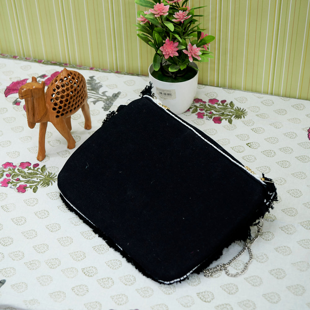 Cotton Jacquard Womens Black White Silver Bag Sling