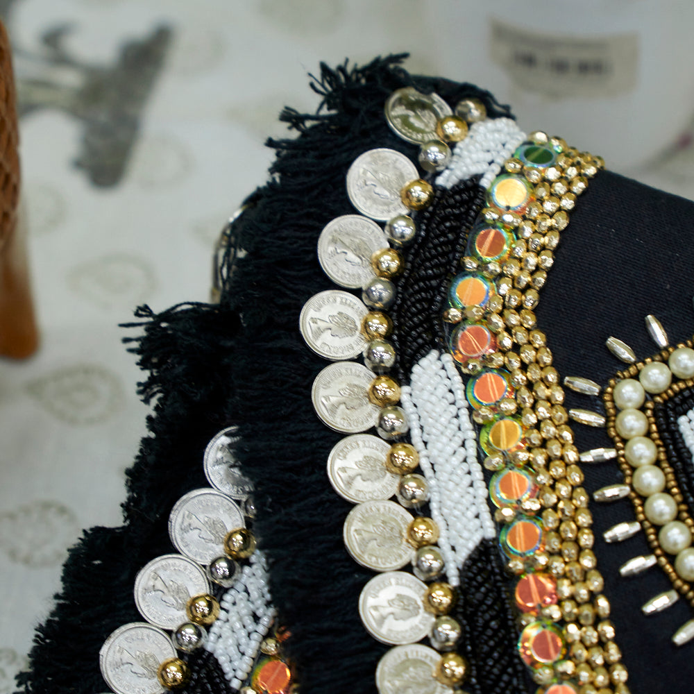 Cotton Jacquard Womens Black White Silver Bag Sling