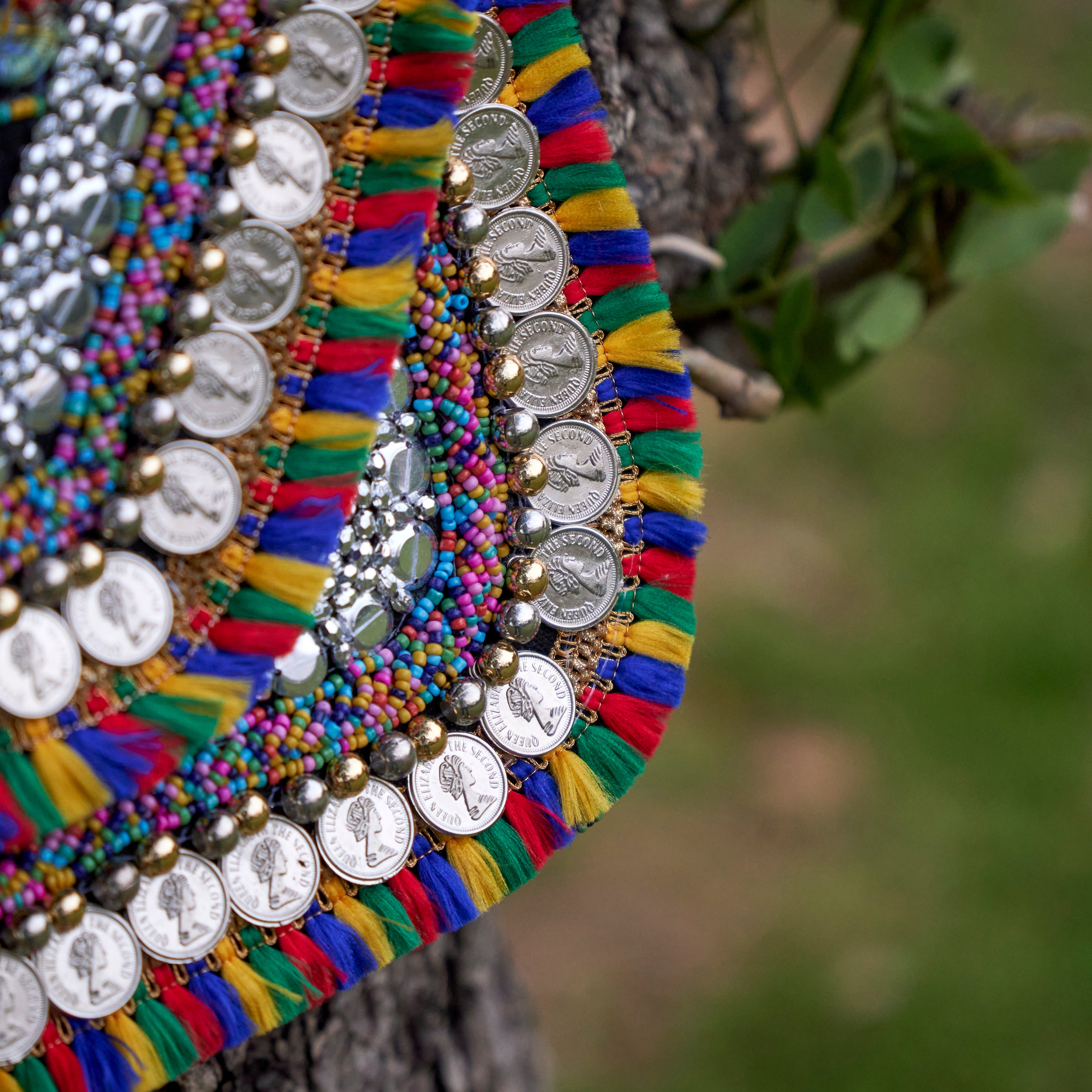 Cotton Jacquard Womens Black Silver Colourful Bag Sling