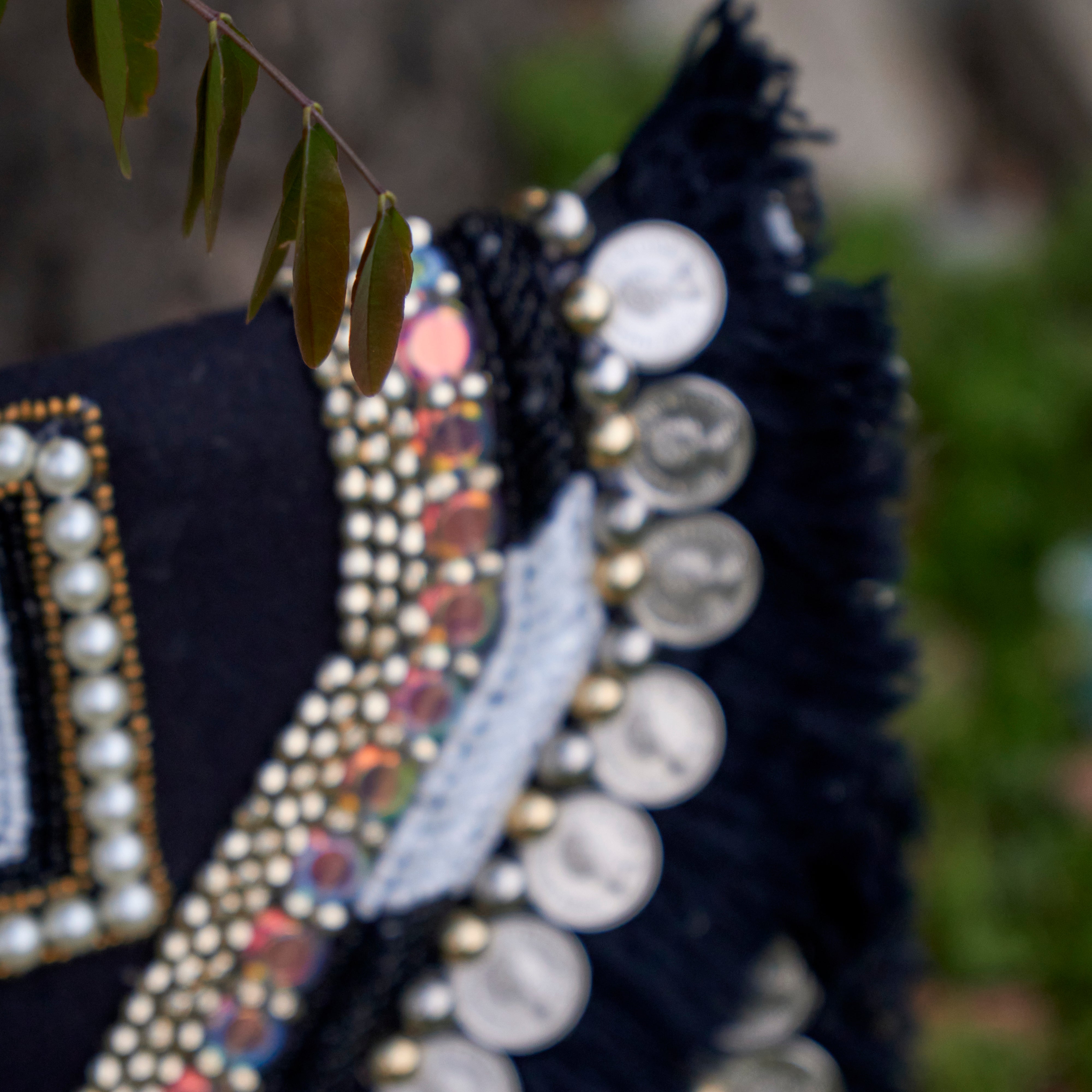 Cotton Jacquard Womens Black Silver White Bag Sling