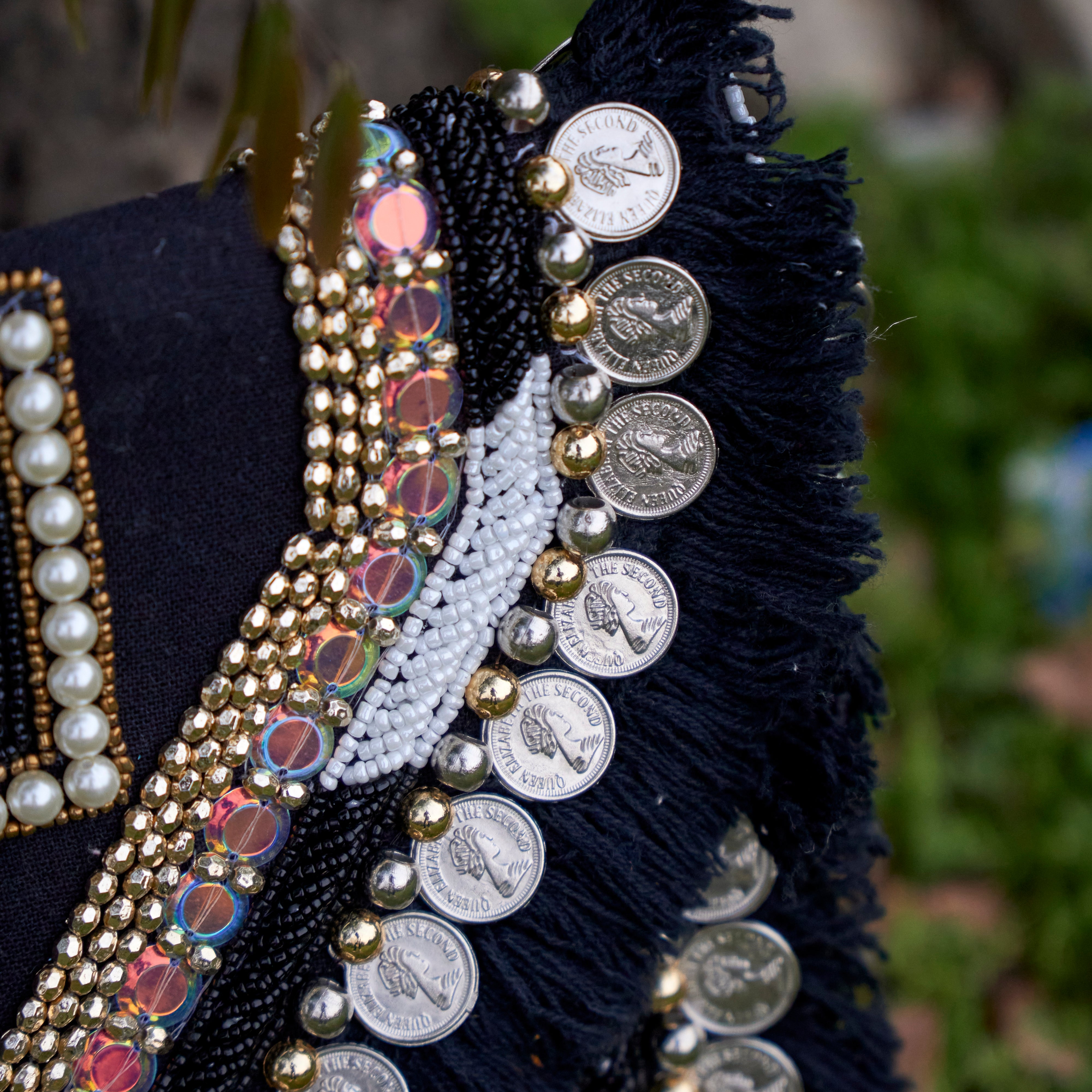 Cotton Jacquard Womens Black Silver White Bag Sling