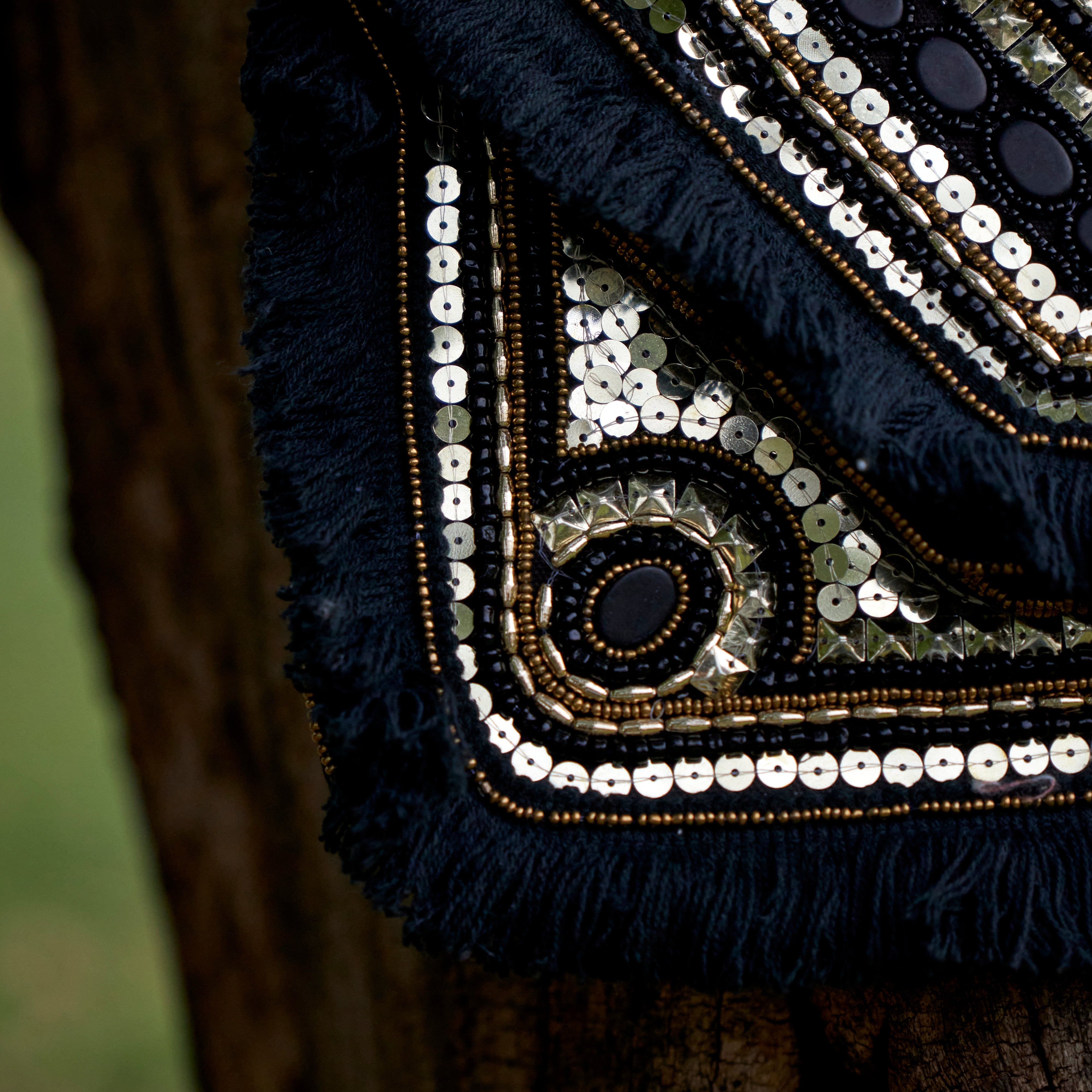 Cotton Jacquard Womens Black Golden Bag Sling