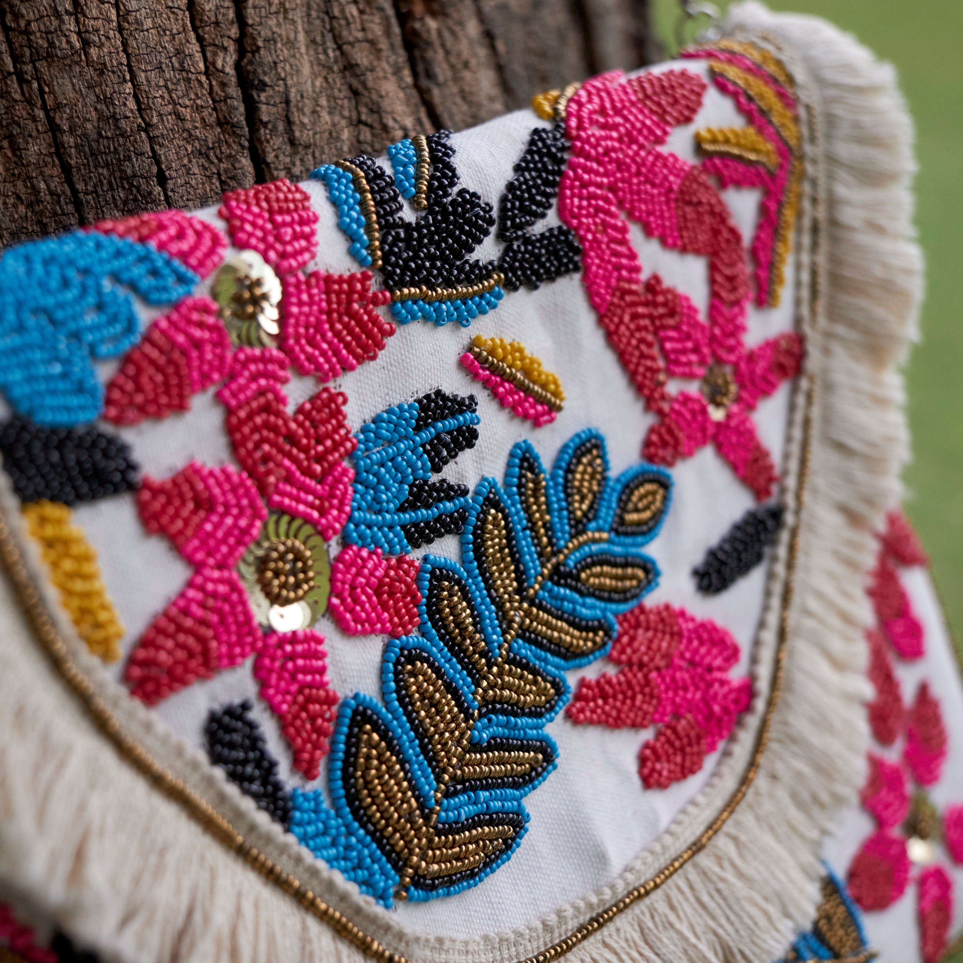 Cotton Jacquard Womens White Cream Pink Bag Sling