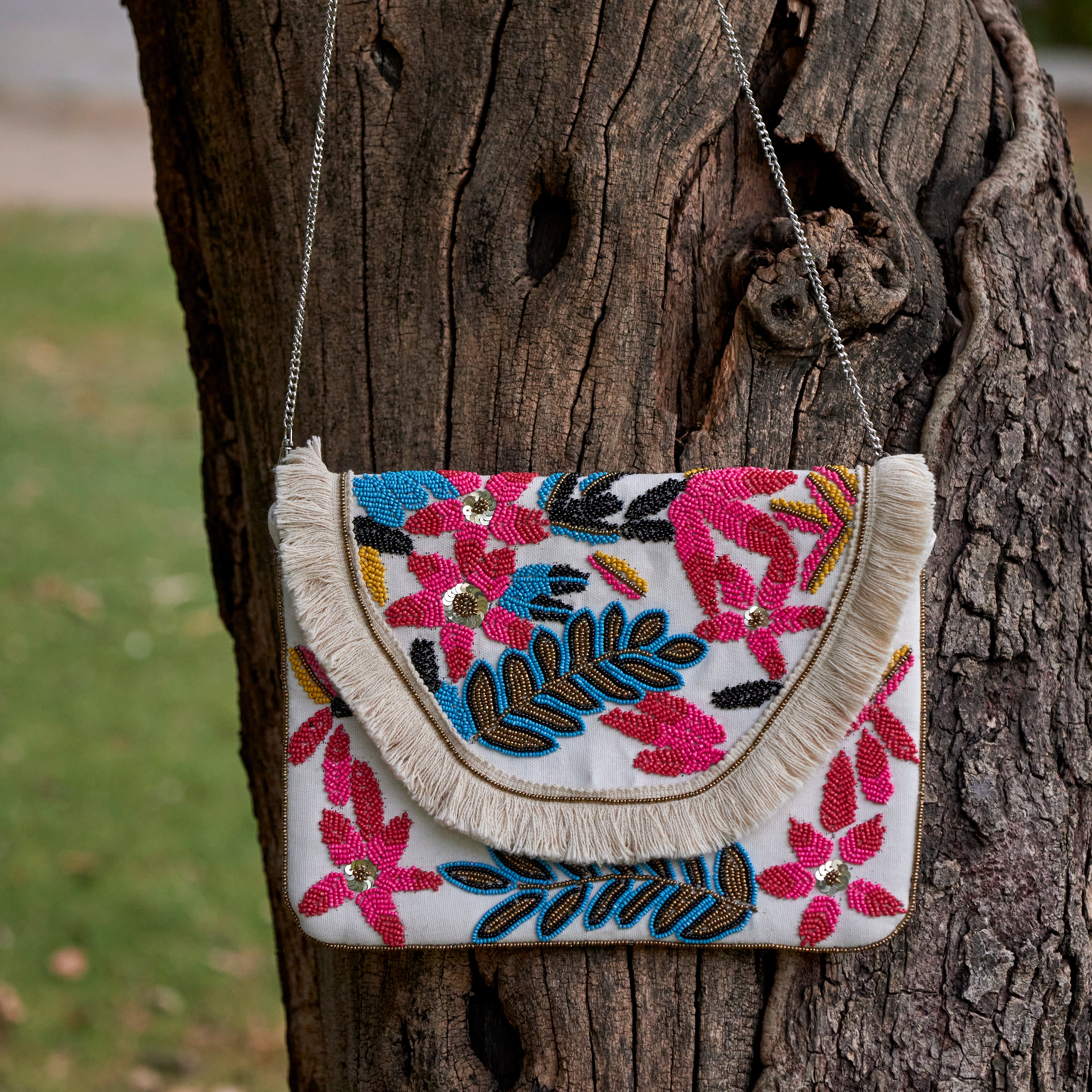 Cotton Jacquard Womens White Cream Pink Bag Sling