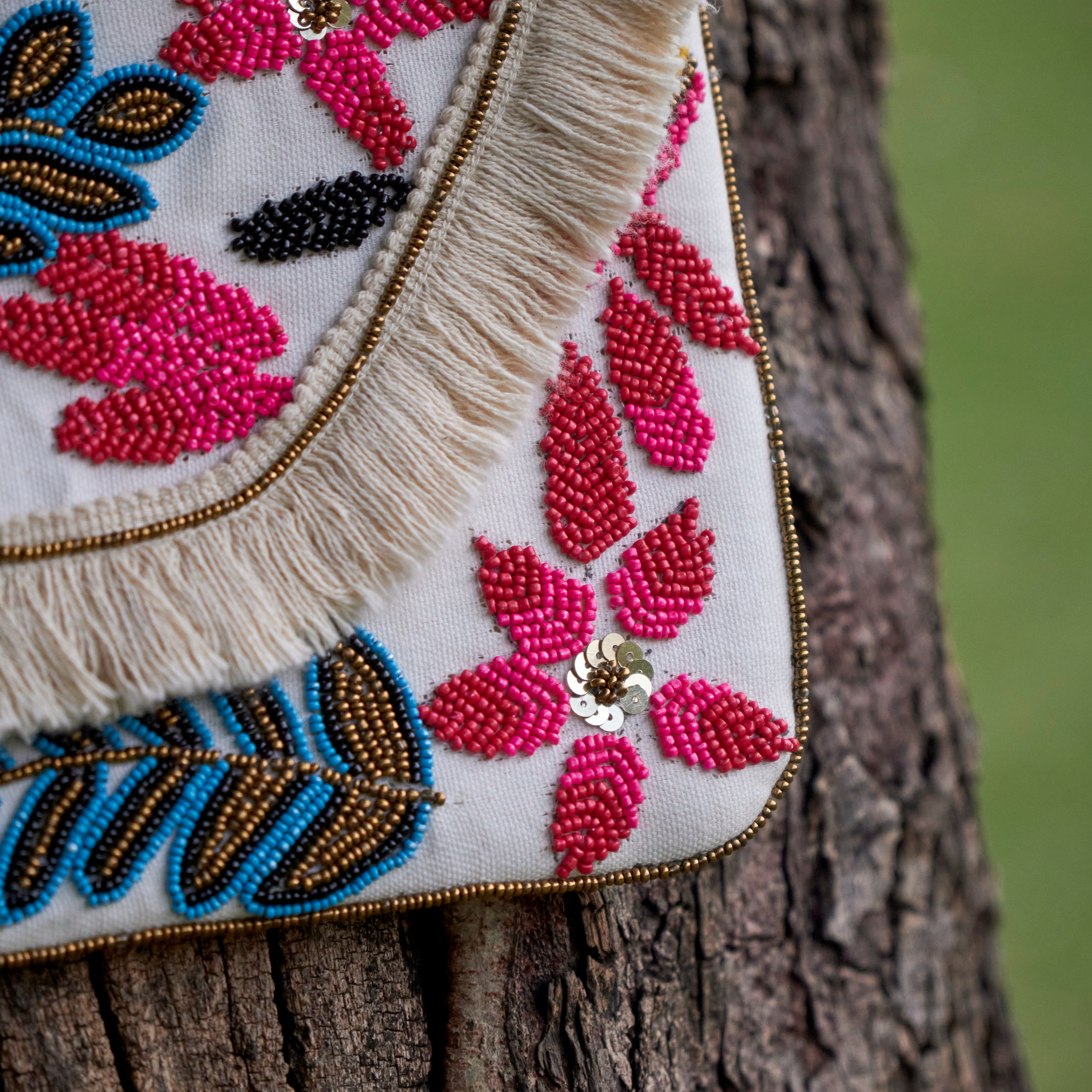 Cotton Jacquard Womens White Cream Pink Bag Sling