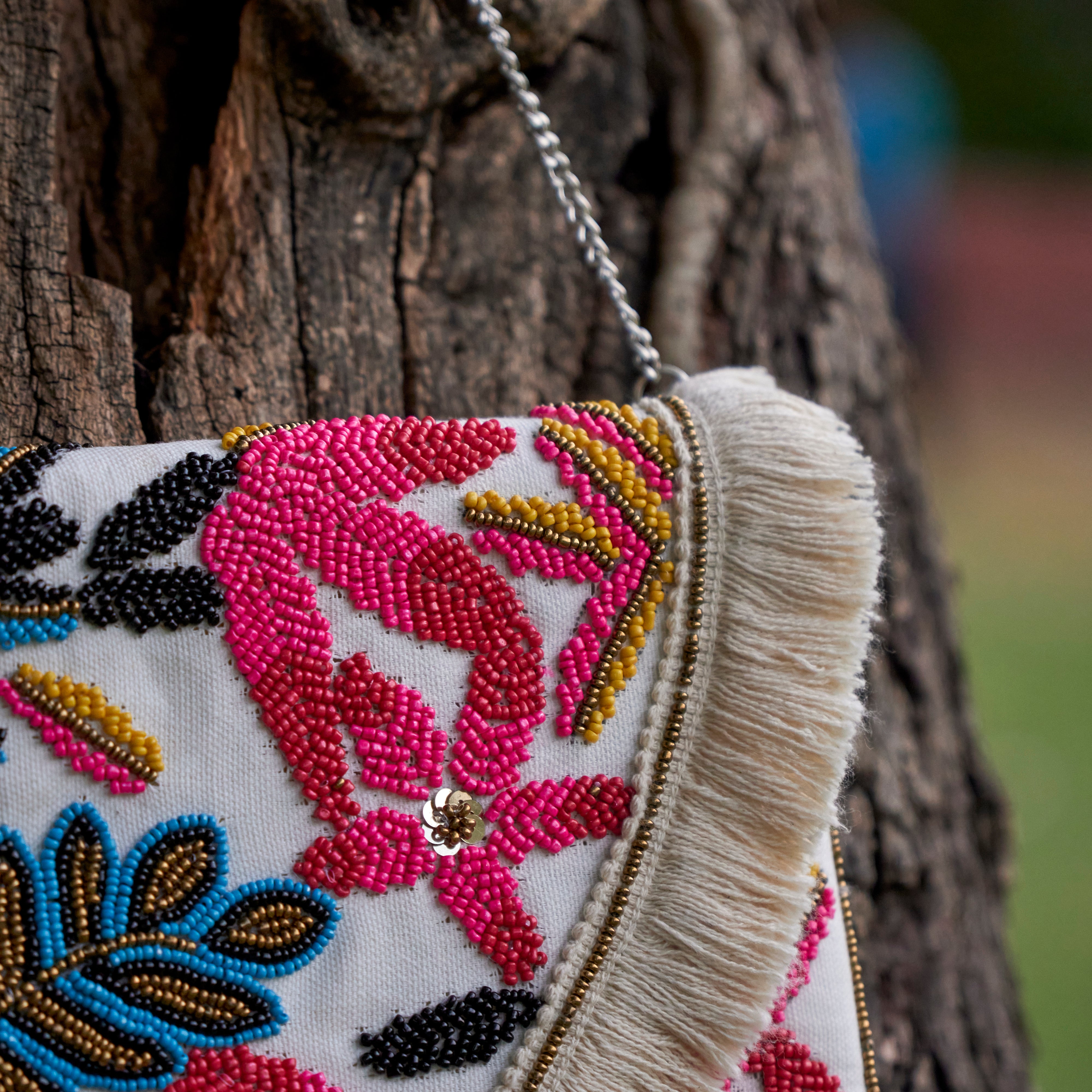 Cotton Jacquard Womens White Cream Pink Bag Sling