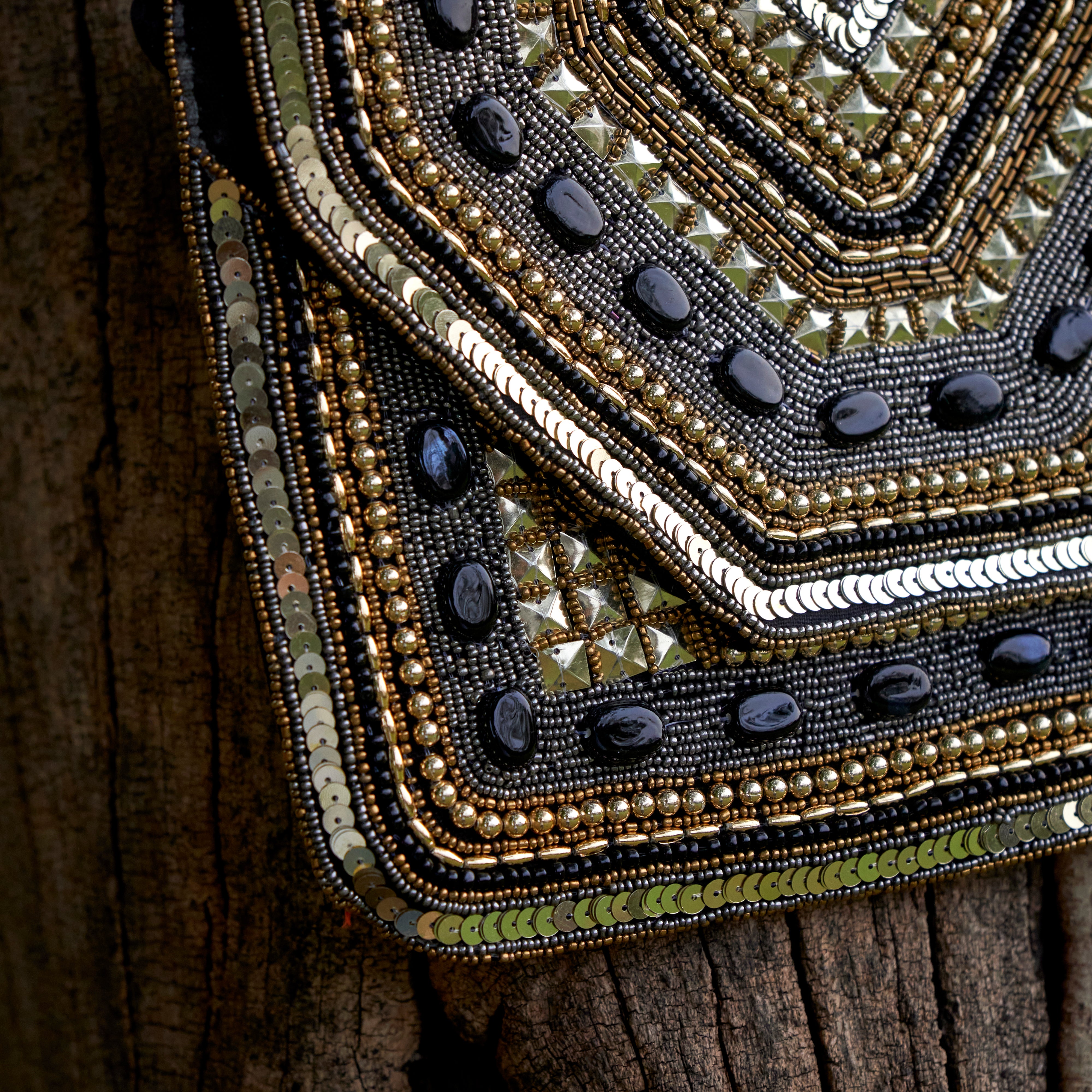 Cotton Jacquard Womens Black Silver Golden Bag Sling