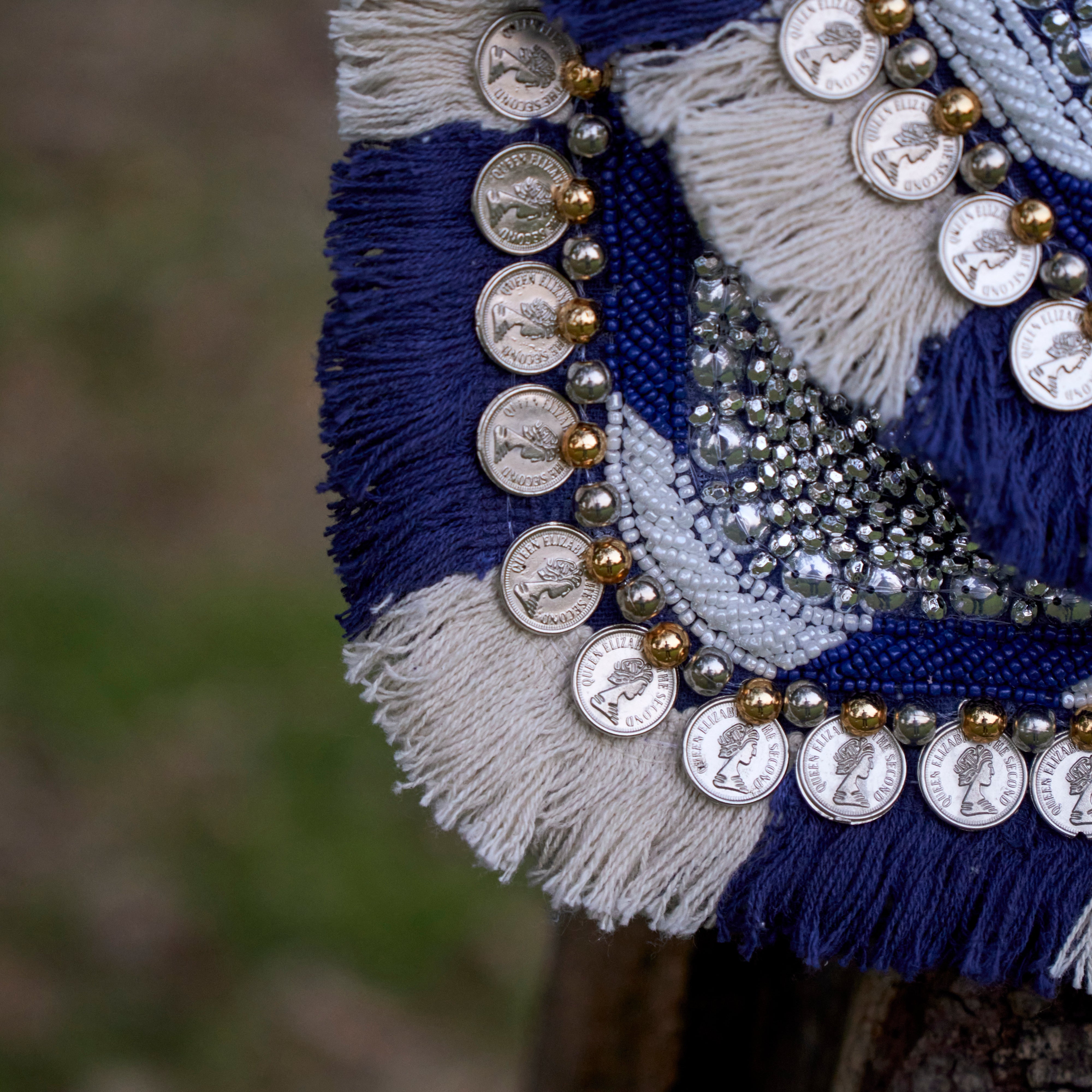 Cotton Jacquard Womens Blue White Silver Bag Sling