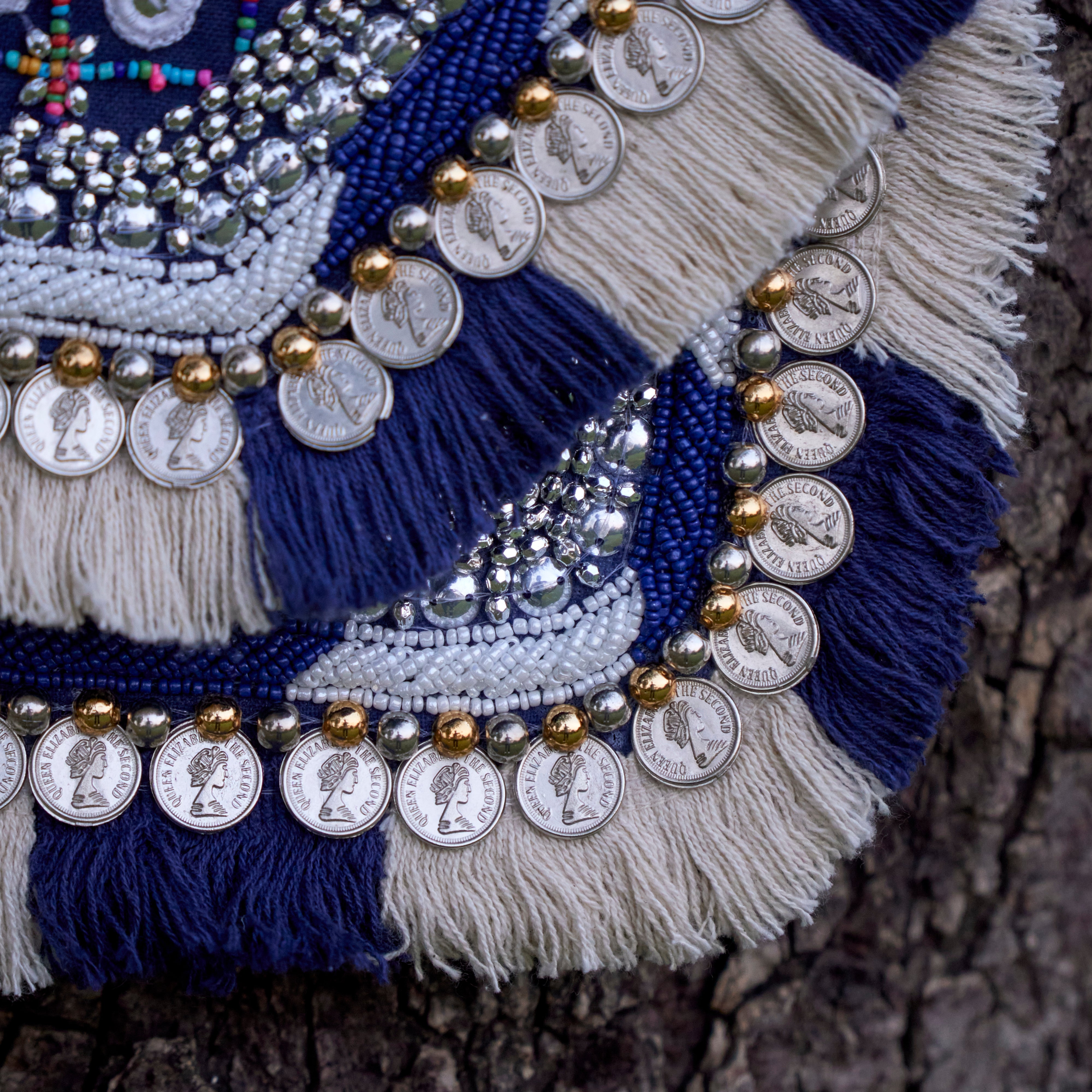 Cotton Jacquard Womens Blue White Silver Bag Sling