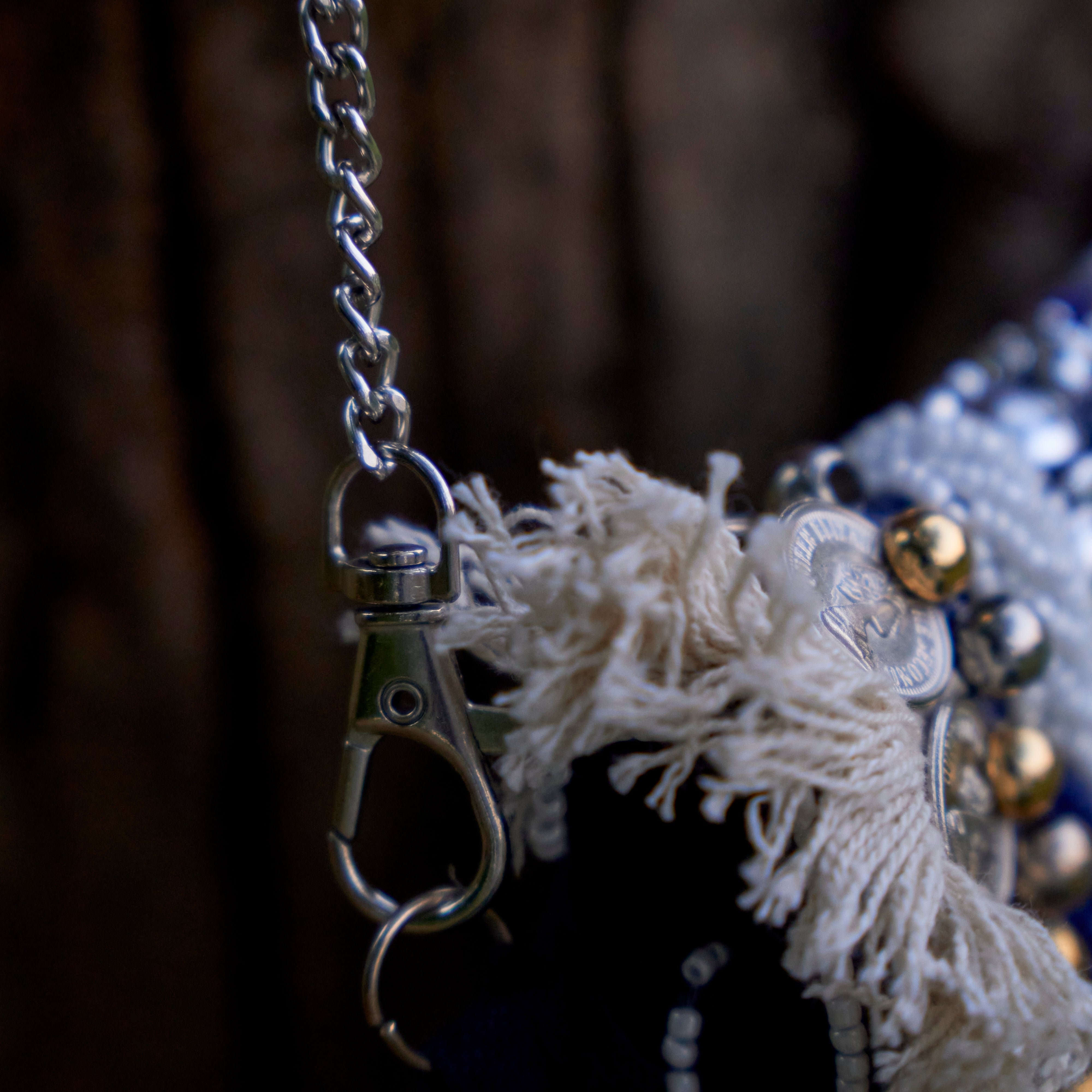 Cotton Jacquard Womens Blue White Silver Bag Sling