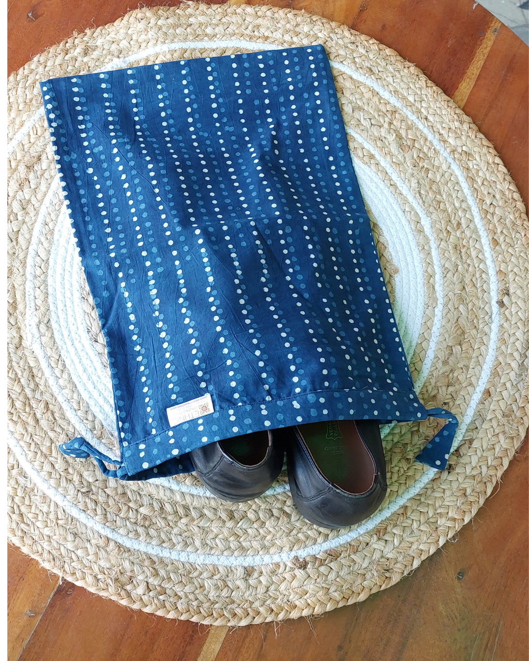 Cotton Shoe Bag Indigo Dotted Dabu Print