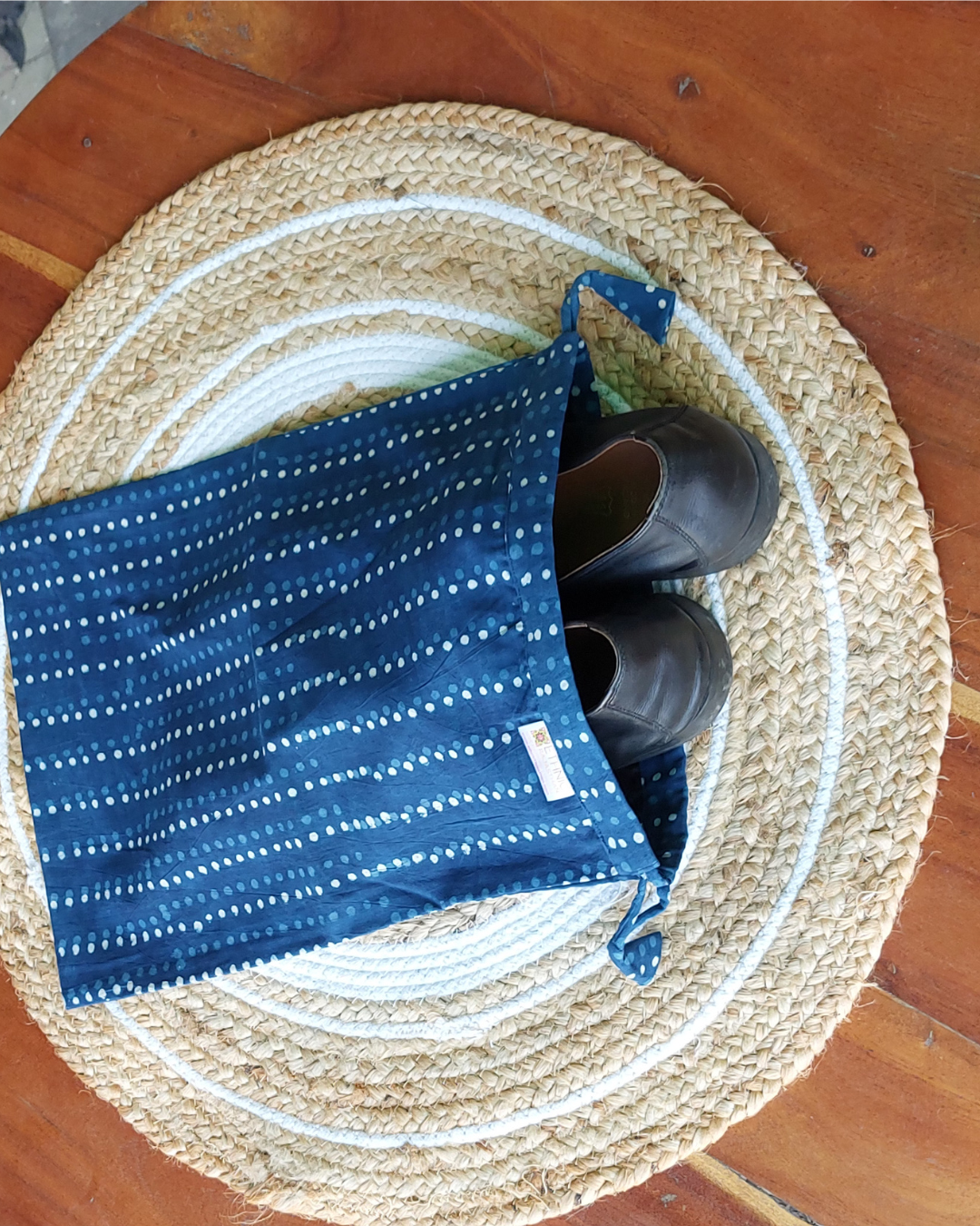 Cotton Shoe Bag Indigo Dotted Dabu Print