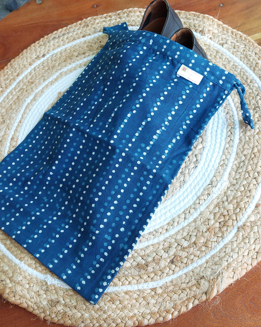 Cotton Shoe Bag Indigo Dotted Dabu Print