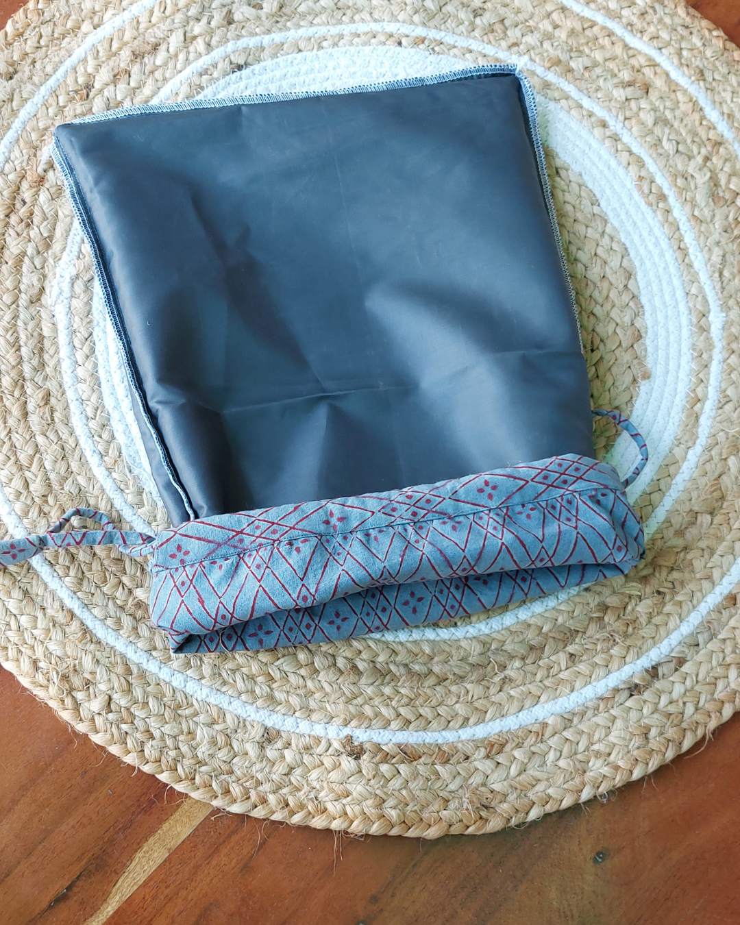 Cotton Shoe Bag Earthy Grey Red Geometric Block Print