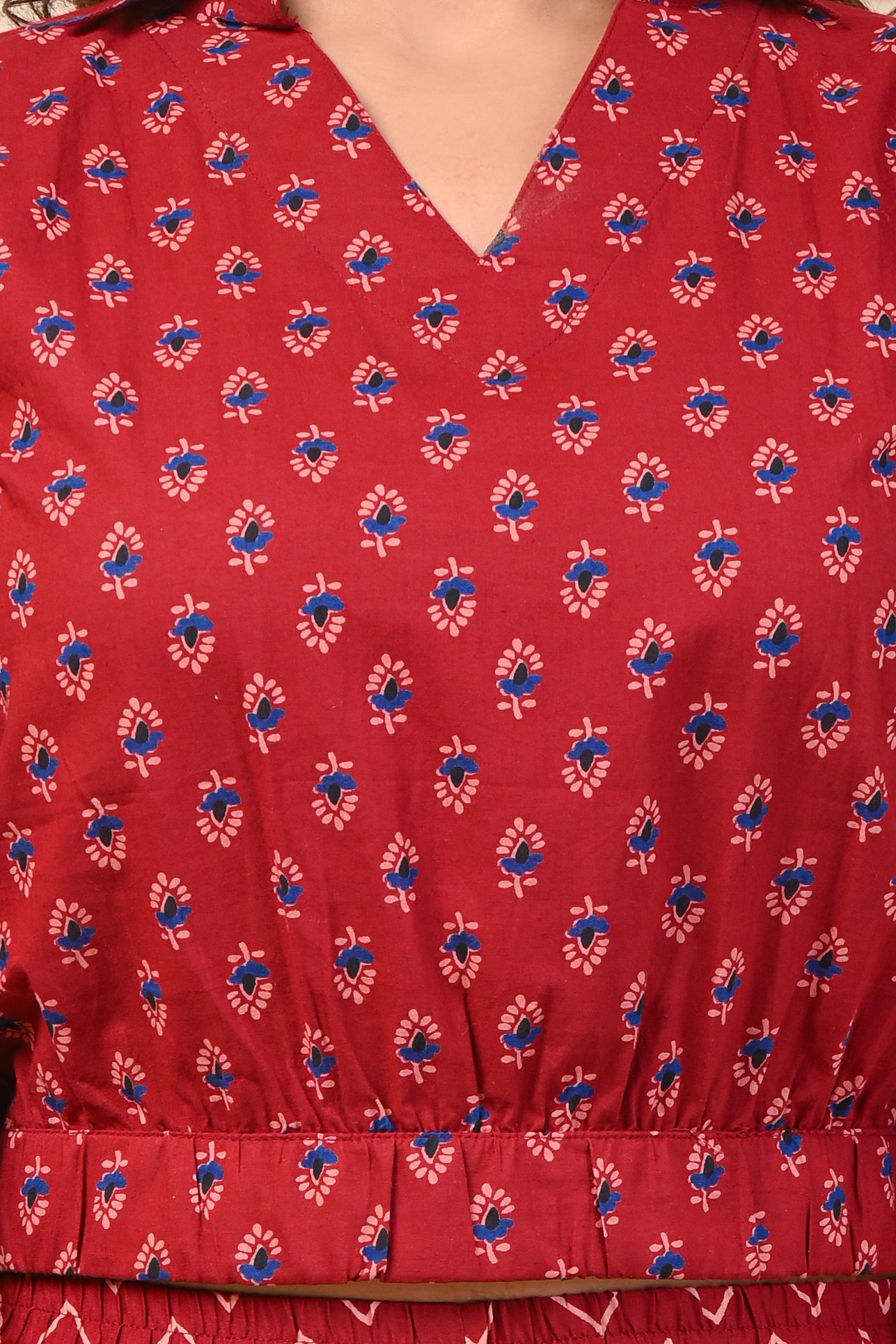 Cotton Red-Blue Print Co-Ord Set