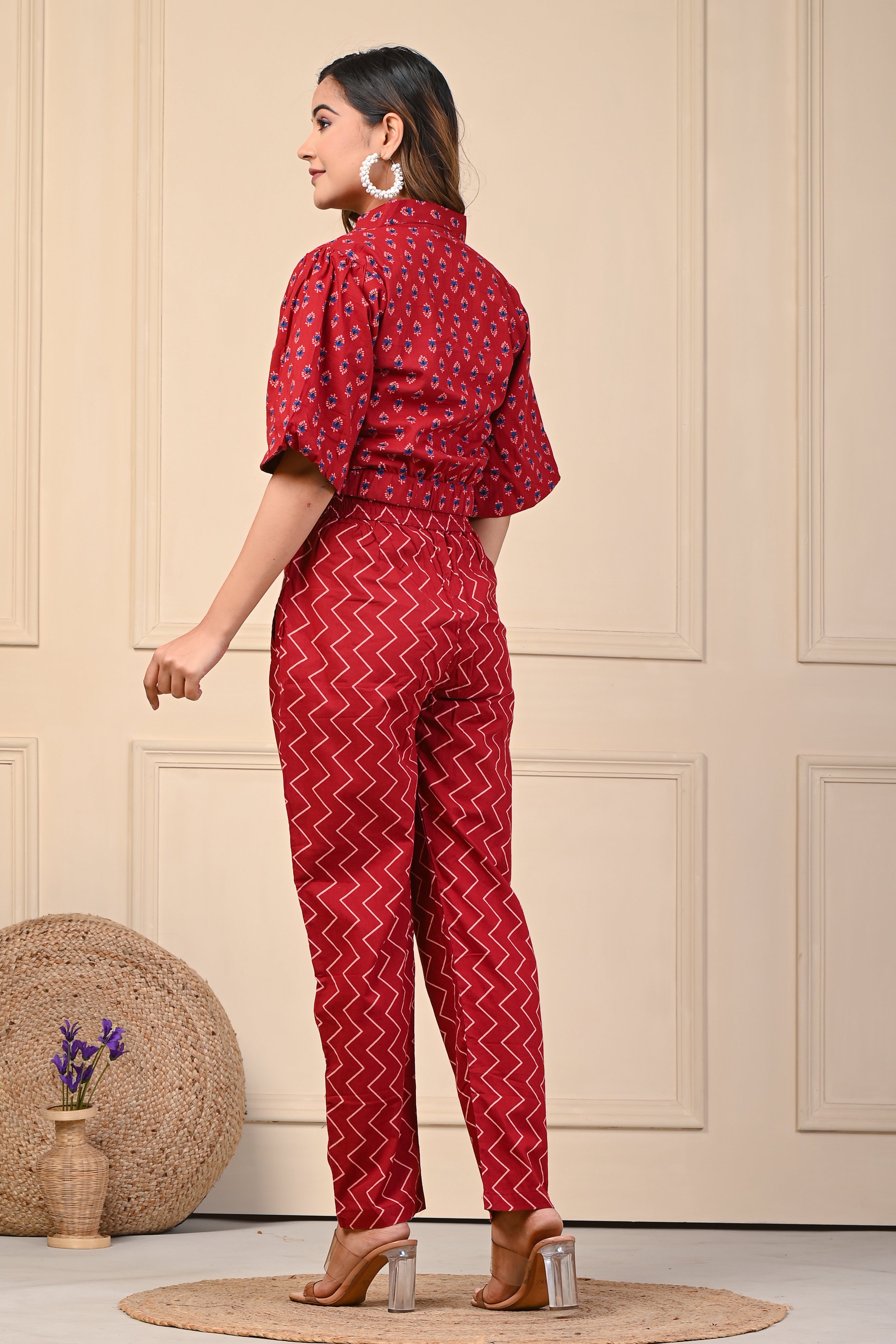 Cotton Red-Blue Print Co-Ord Set