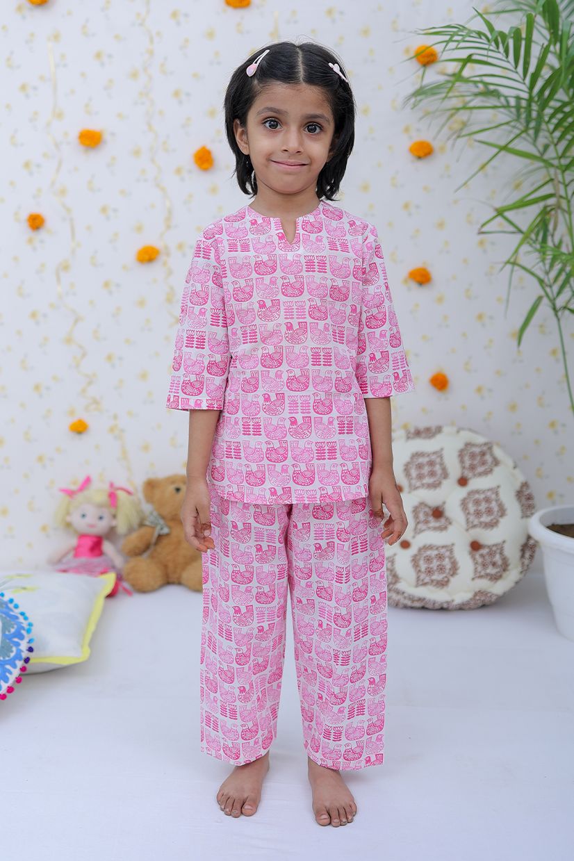 Cotton Pink Pigeons Girls Co-ord Set