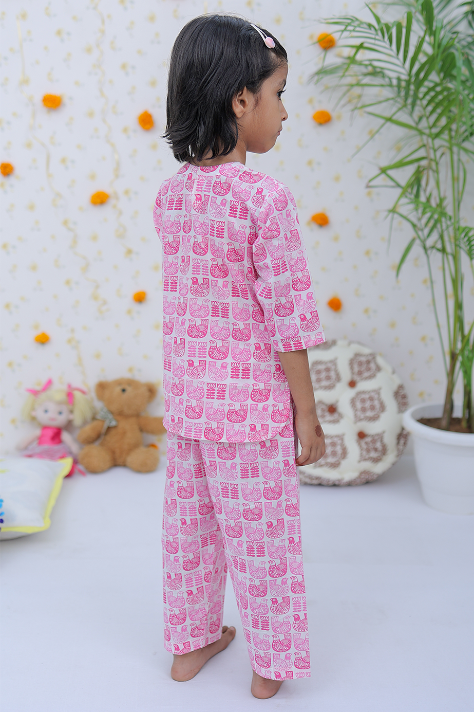 Cotton Pink Pigeons Girls Co-ord Set