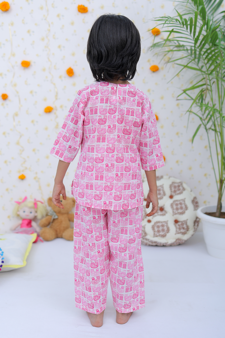 Cotton Pink Pigeons Girls Co-ord Set