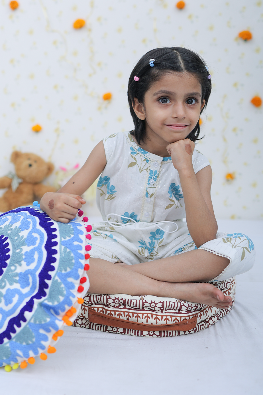 Cotton White Blue Silver Girls Jump Suit