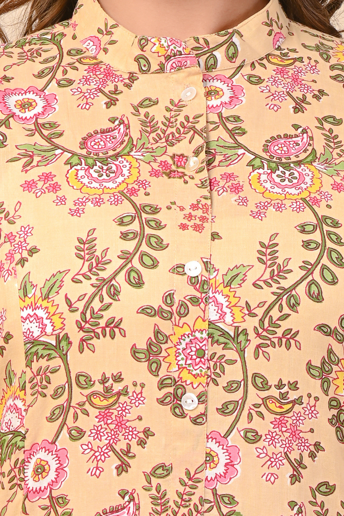 Cotton Yellow Bouquet Floral Straight Kurti