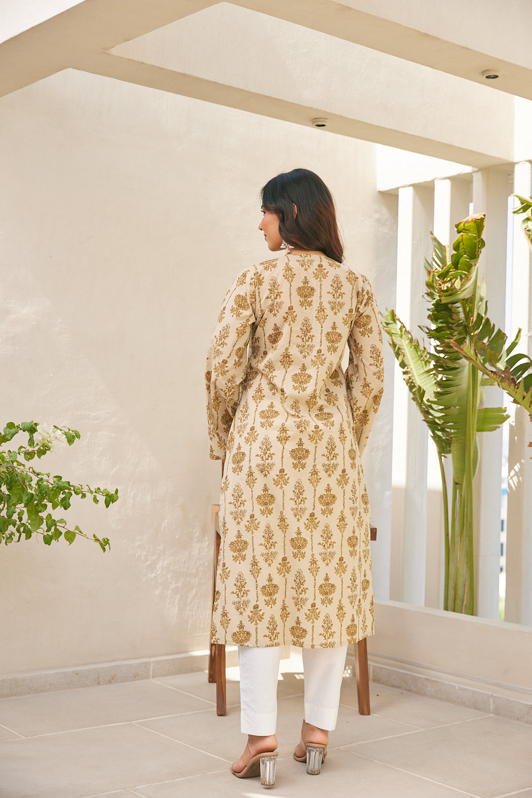 Cotton Brown Floral Long Kurti