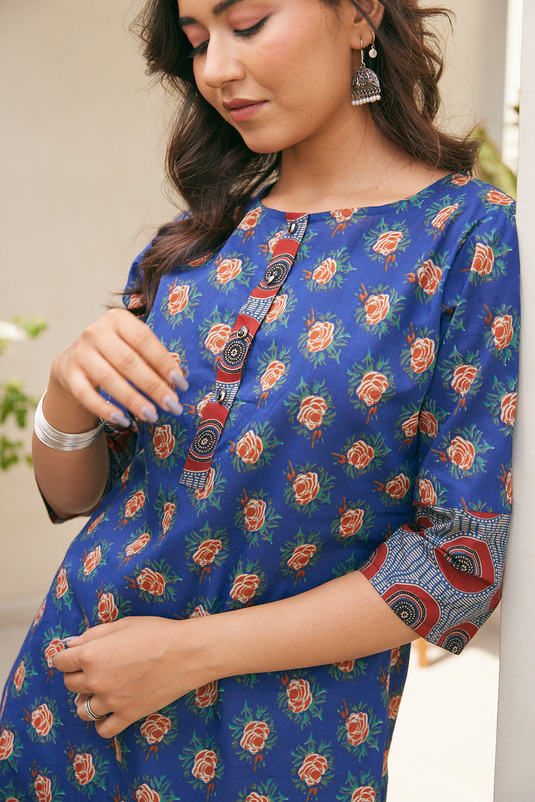 Cotton Blue Floral Magic Long Kurti