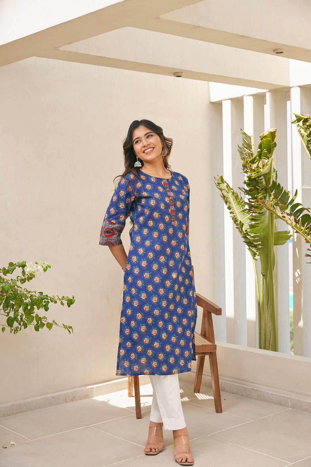 Cotton Blue Floral Magic Long Kurti
