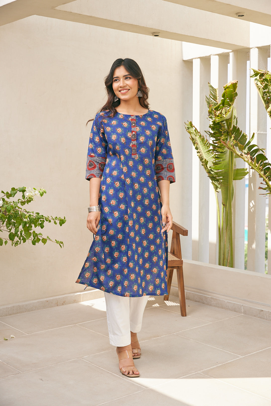 Cotton Blue Floral Magic Long Kurti