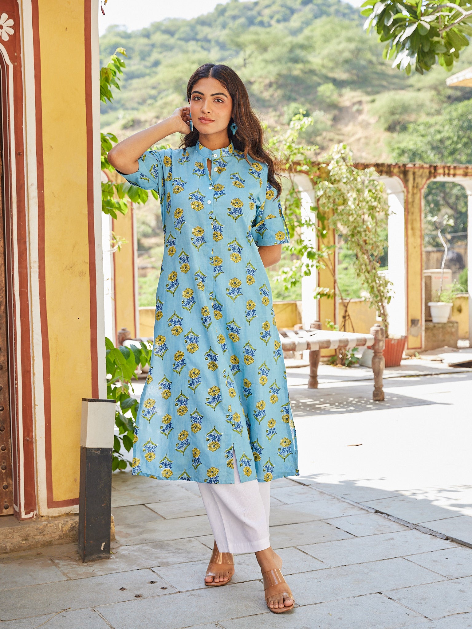 Cotton Kurta Designs Long Kurtis For Women Women's Sleeveless Blue