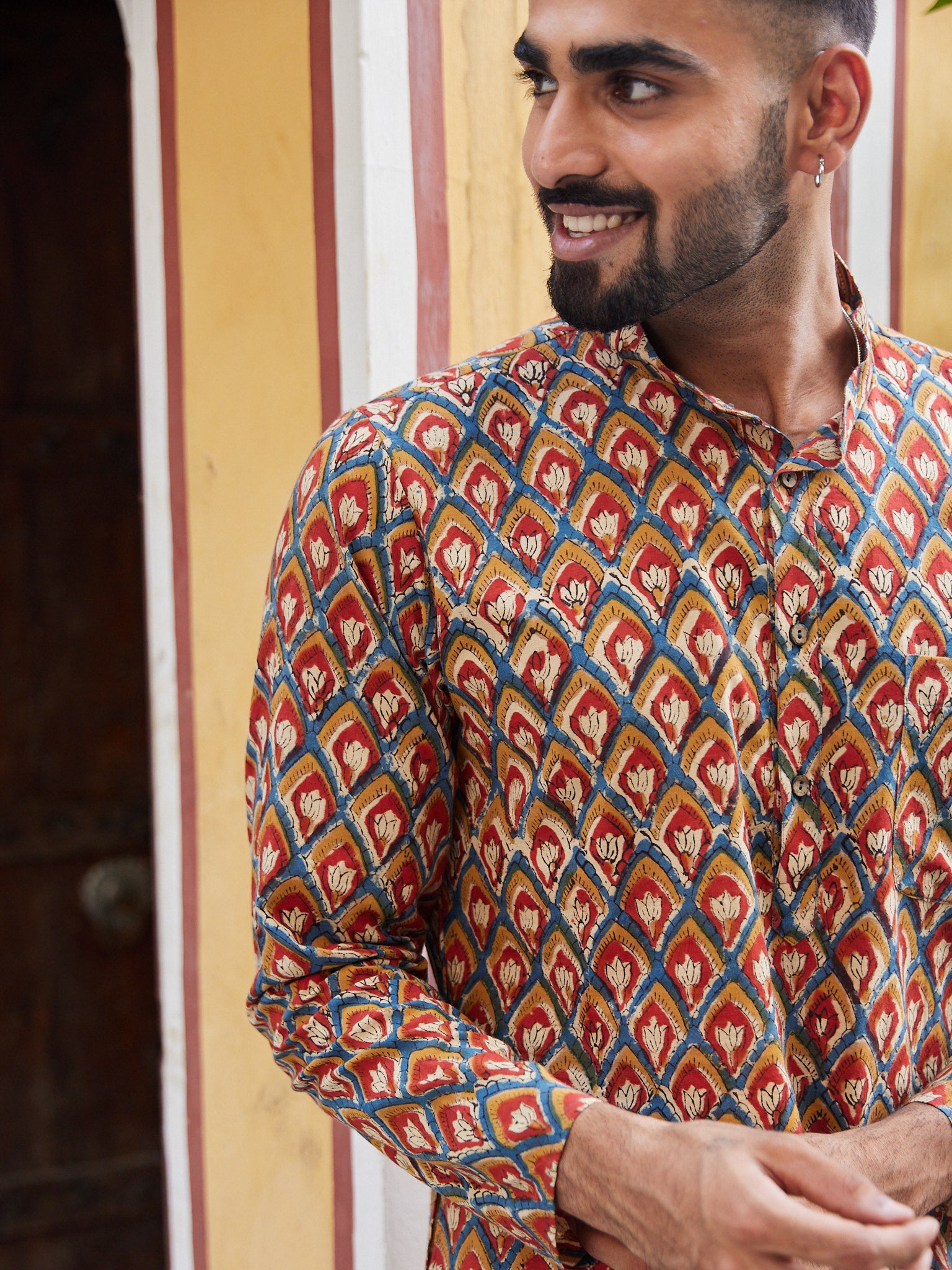 Cotton Red Brown Booti Bagru Block Print Men's Ethnic Kurta