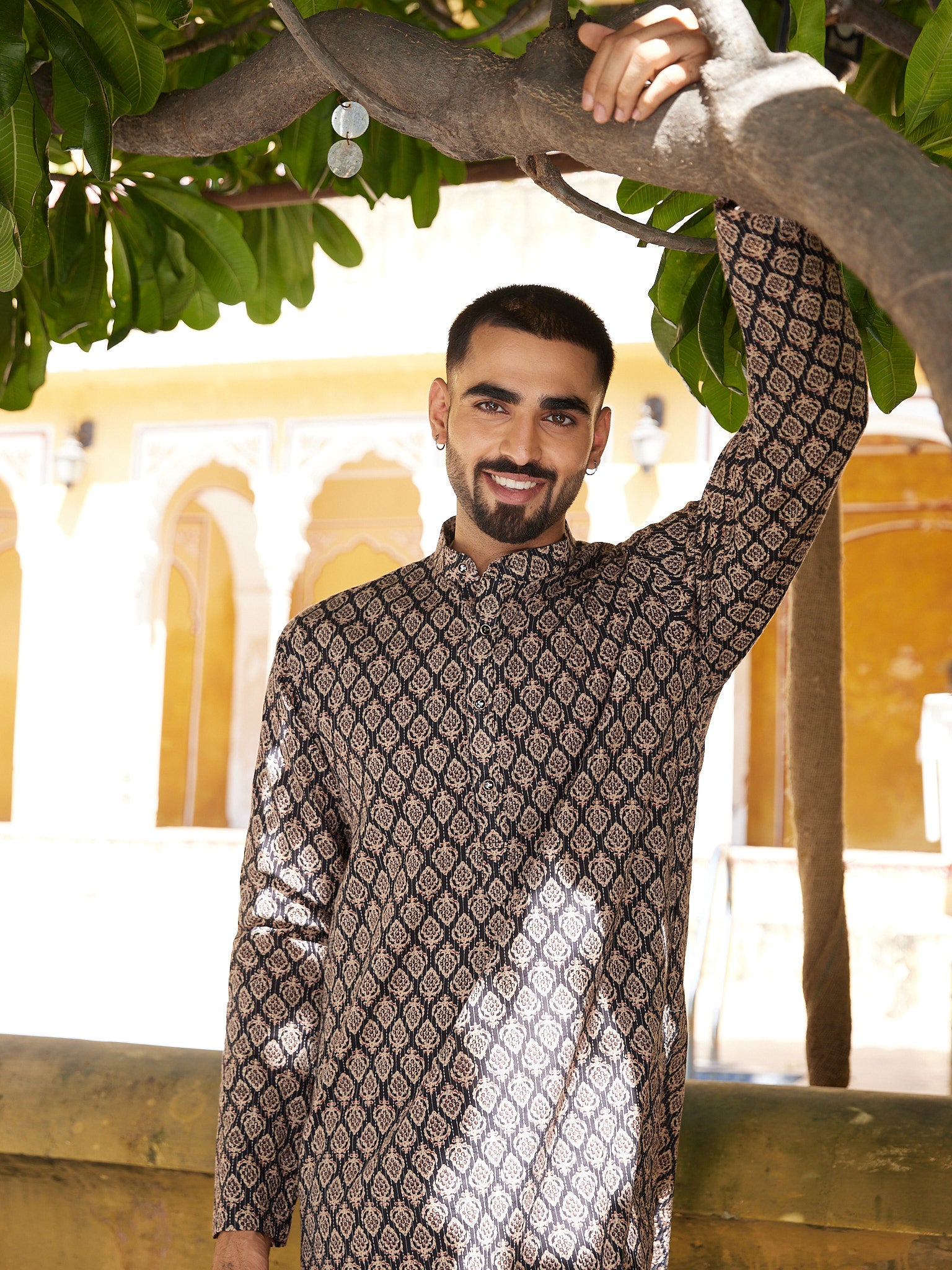 Cotton Black Kantha Work Men's Ethnic kurta