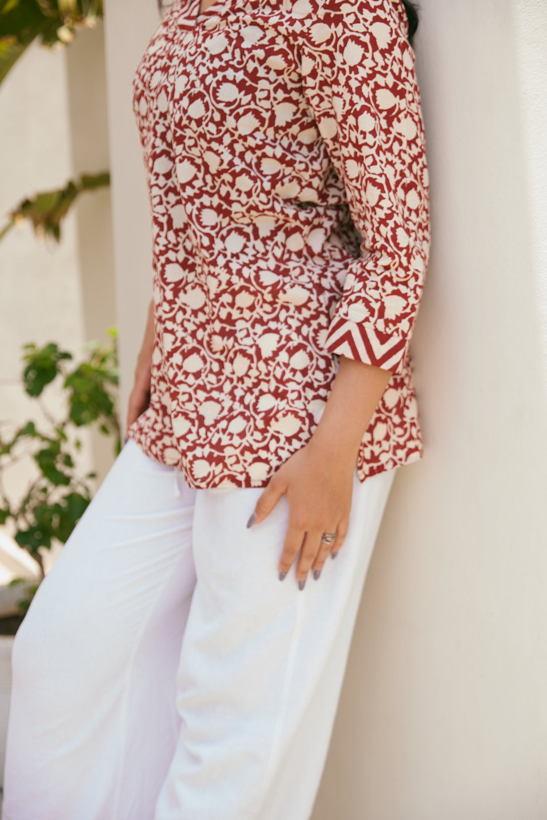 Cotton Cream Floral Short Kurti