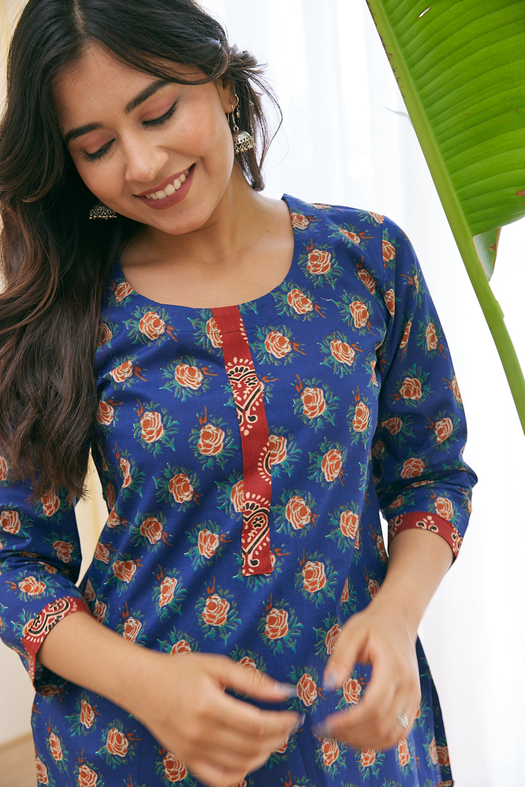 Cotton Blue Floral Magic Short Kurti