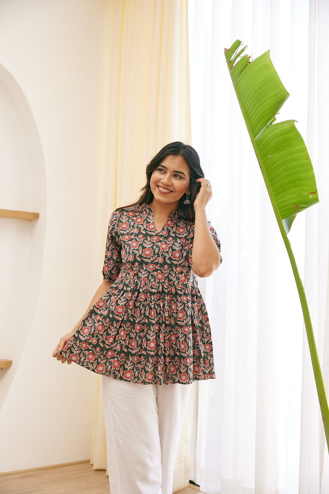 Cotton Green Floral Sunshine Short Kurti