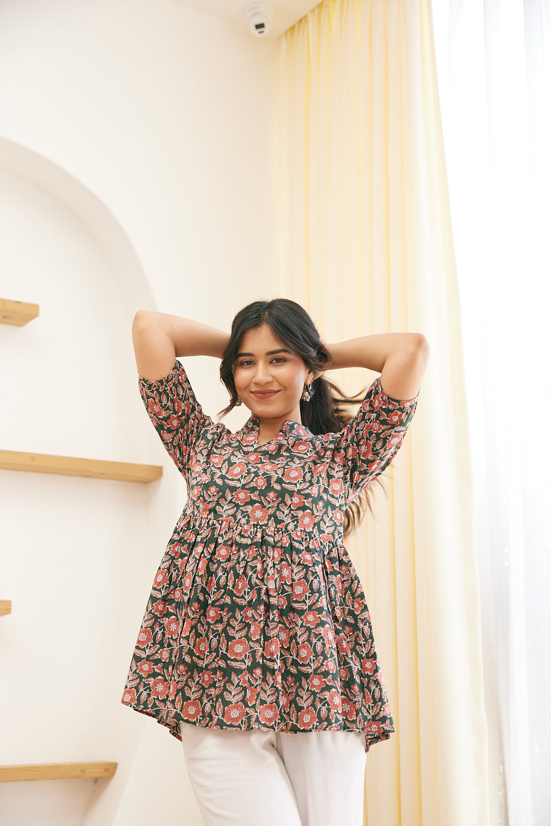 Cotton Green Floral Sunshine Short Kurti