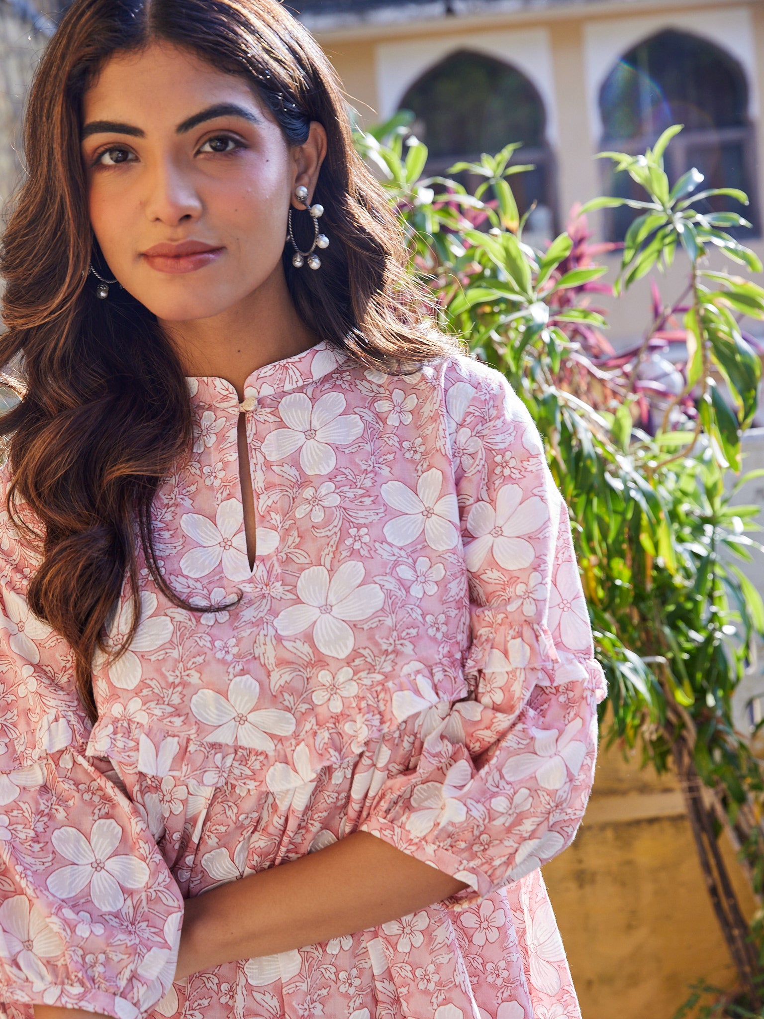Pretty in Pink - Cotton Floral Short Kurti